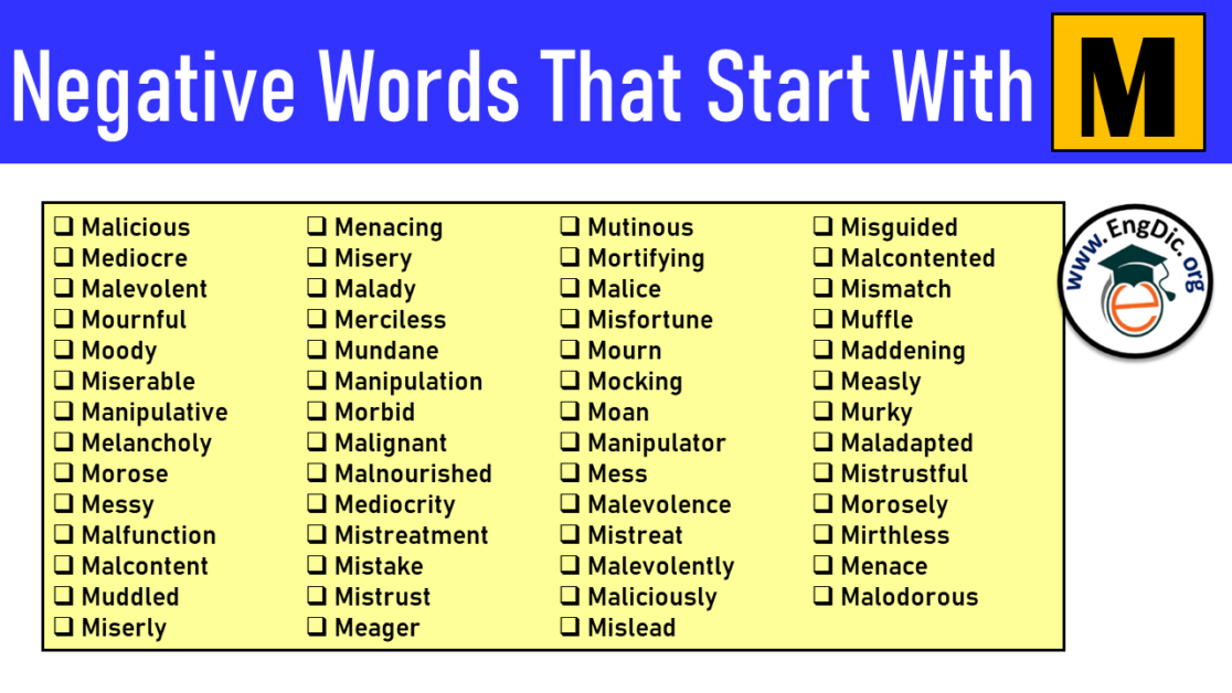 100 Negative Words That Start With M - EngDic