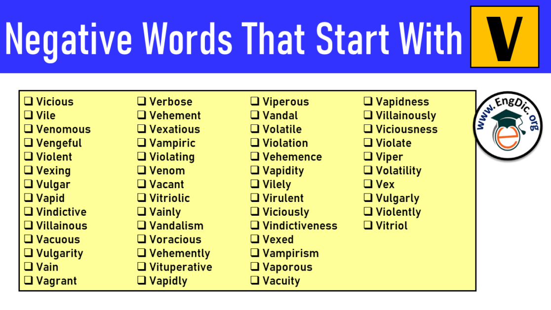 Negative Words That Start With V 100 Negative Words That Start With V - EngDic