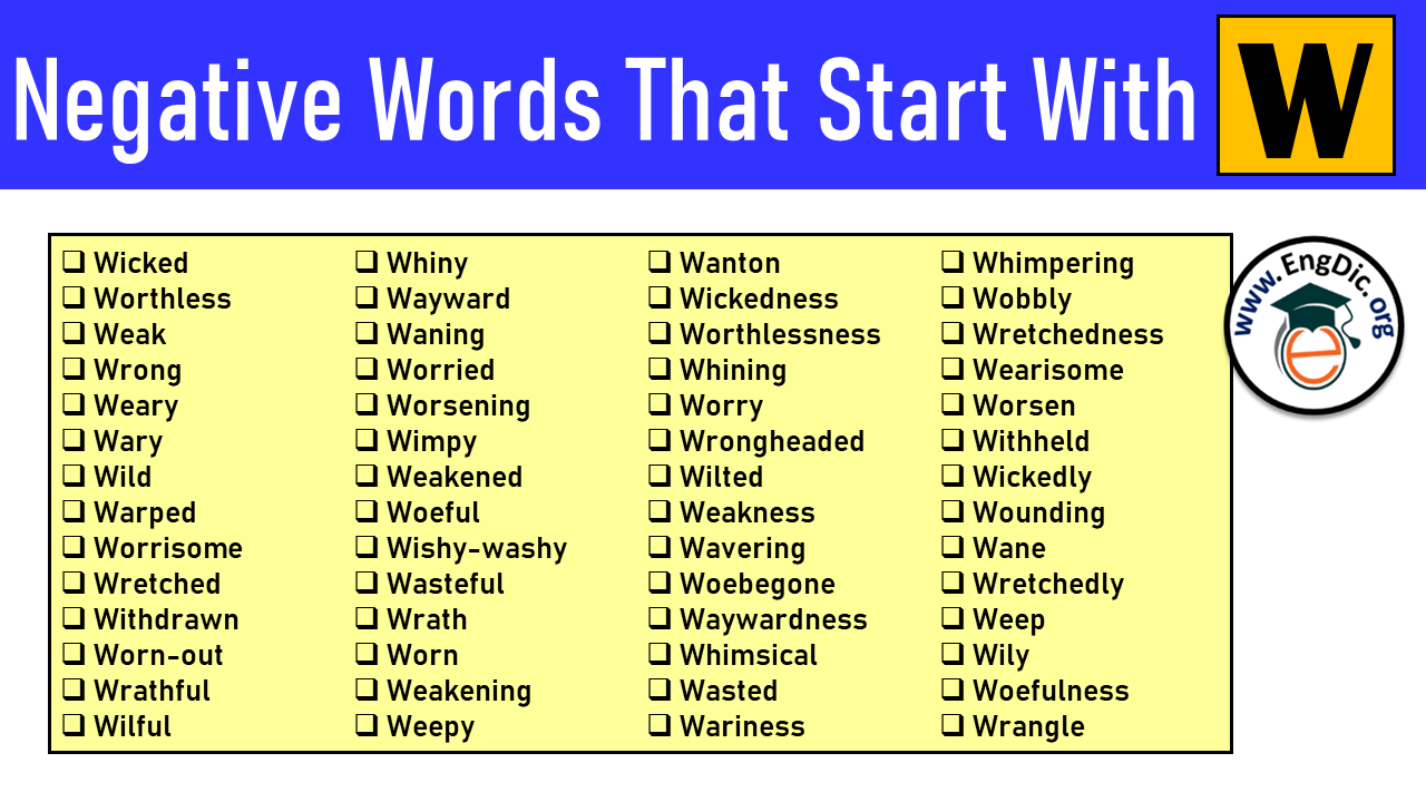 Negative Words That Start With w