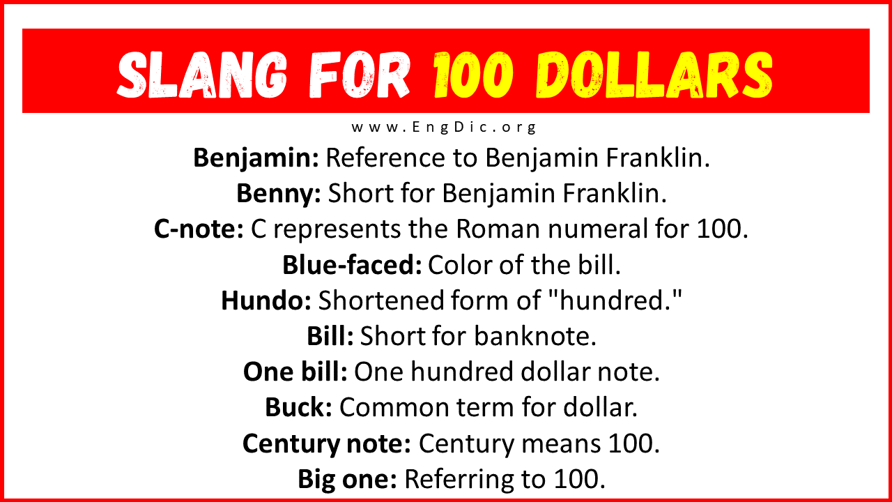 Slang For 100 Dollars