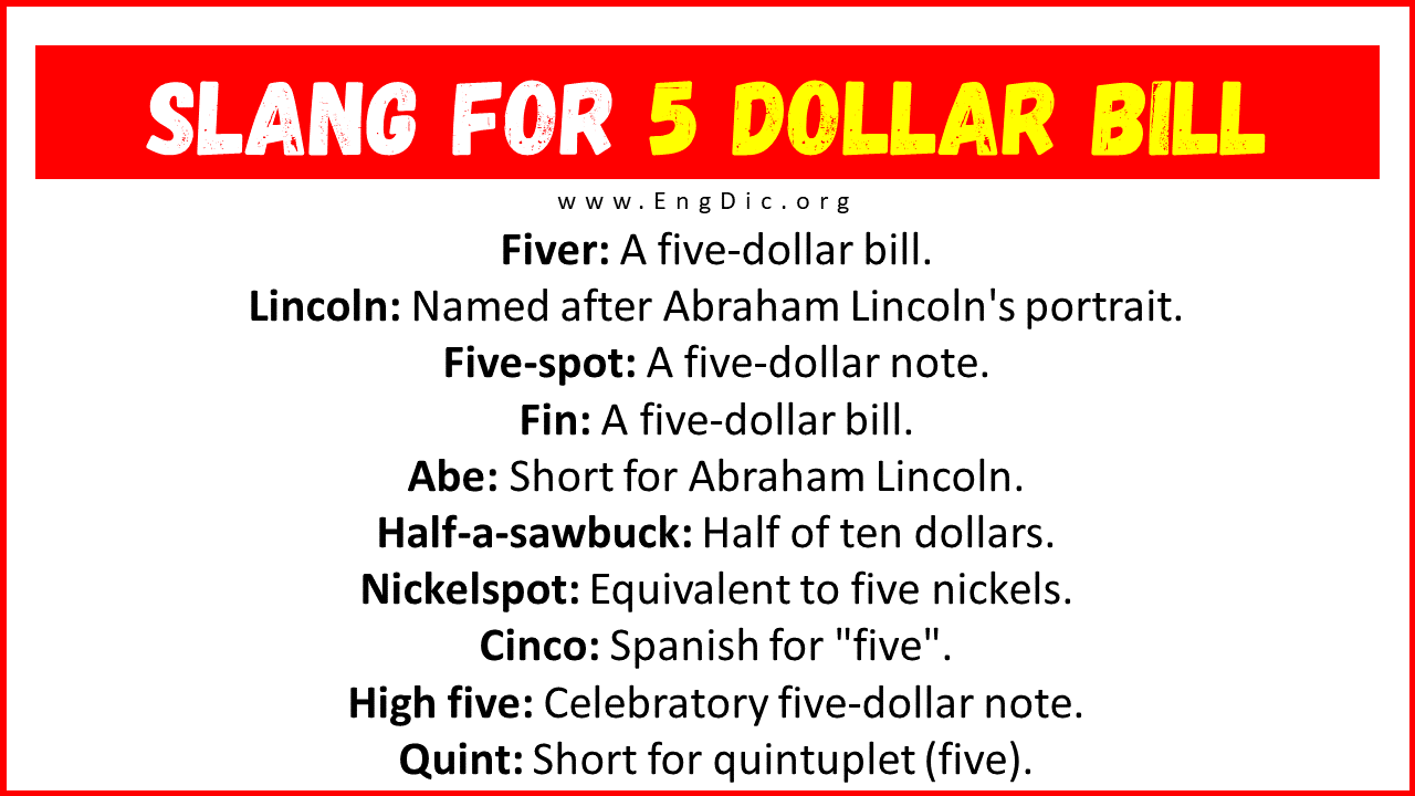 Slang For 5 Dollar Bill