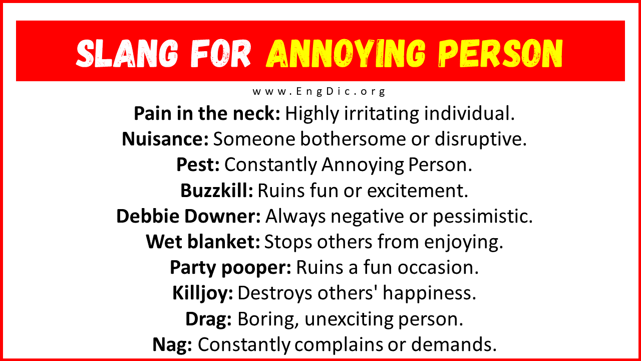 20 Slang For Annoying Person Their Uses Meanings EngDic