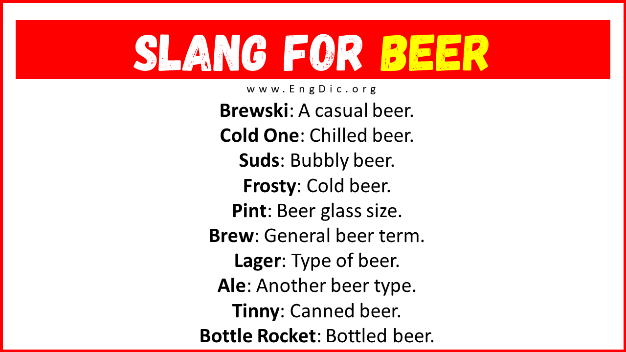 Slang For Beer Slang For Beer