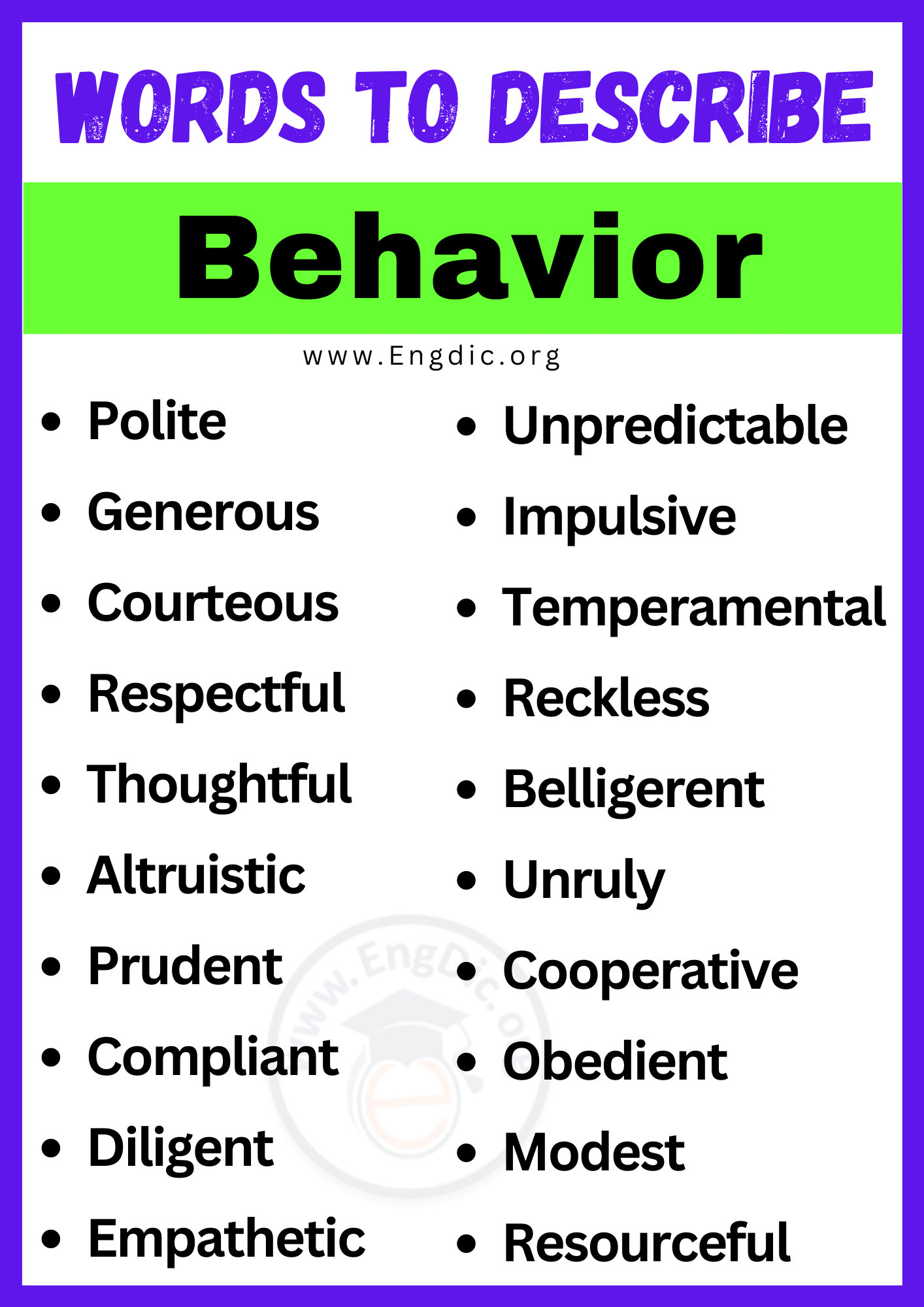 Words to Describe Behavior