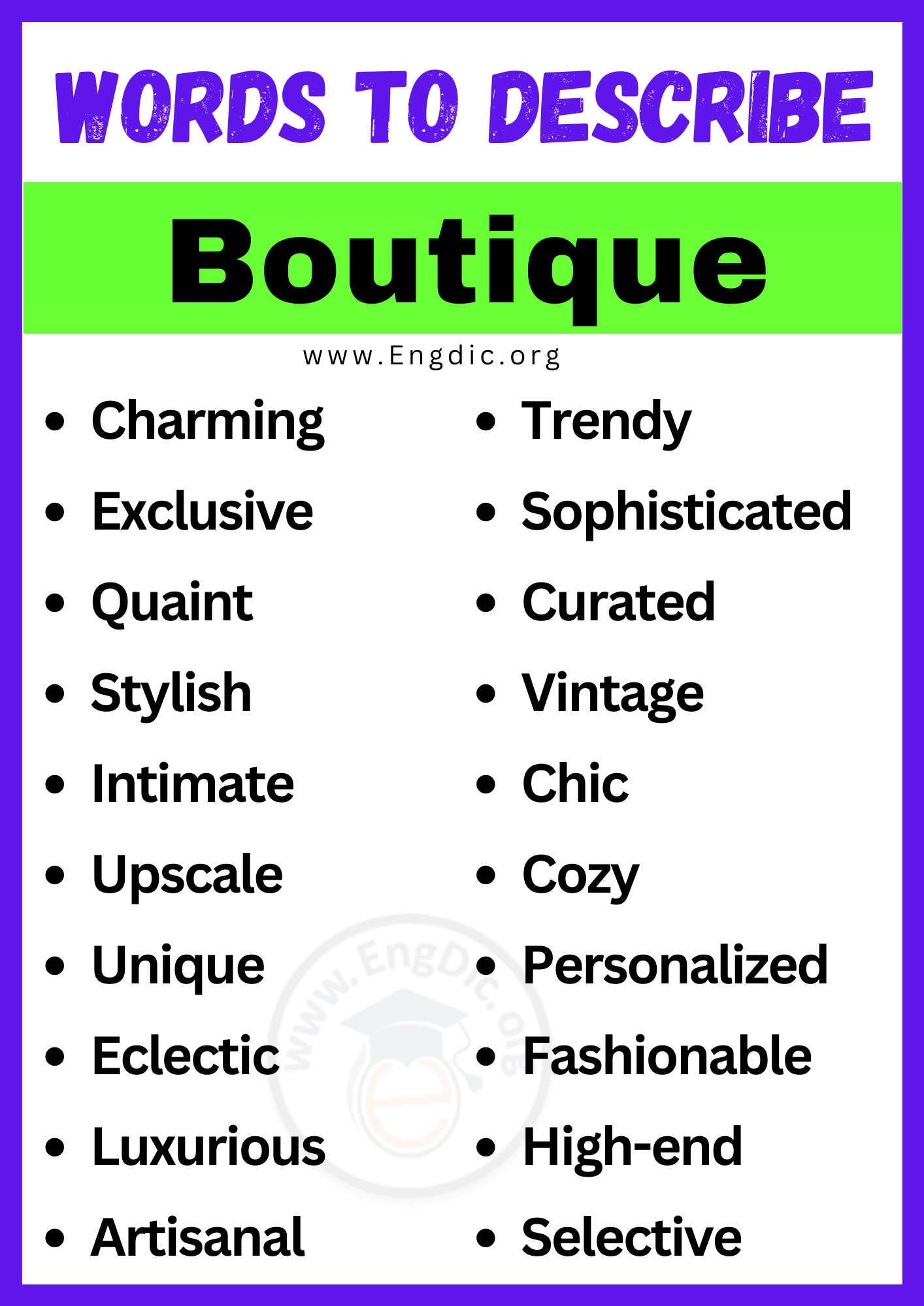 Words to Describe Boutique