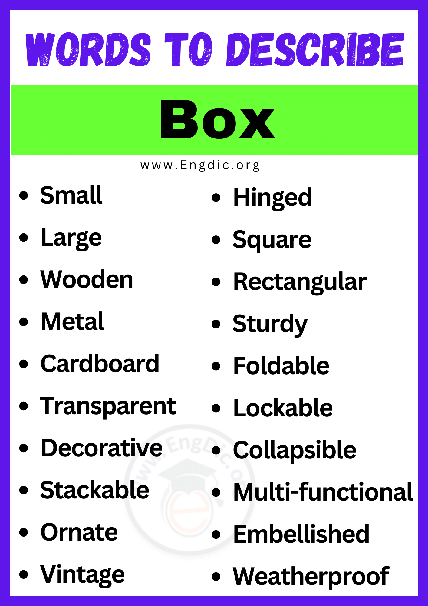 Words to Describe Box