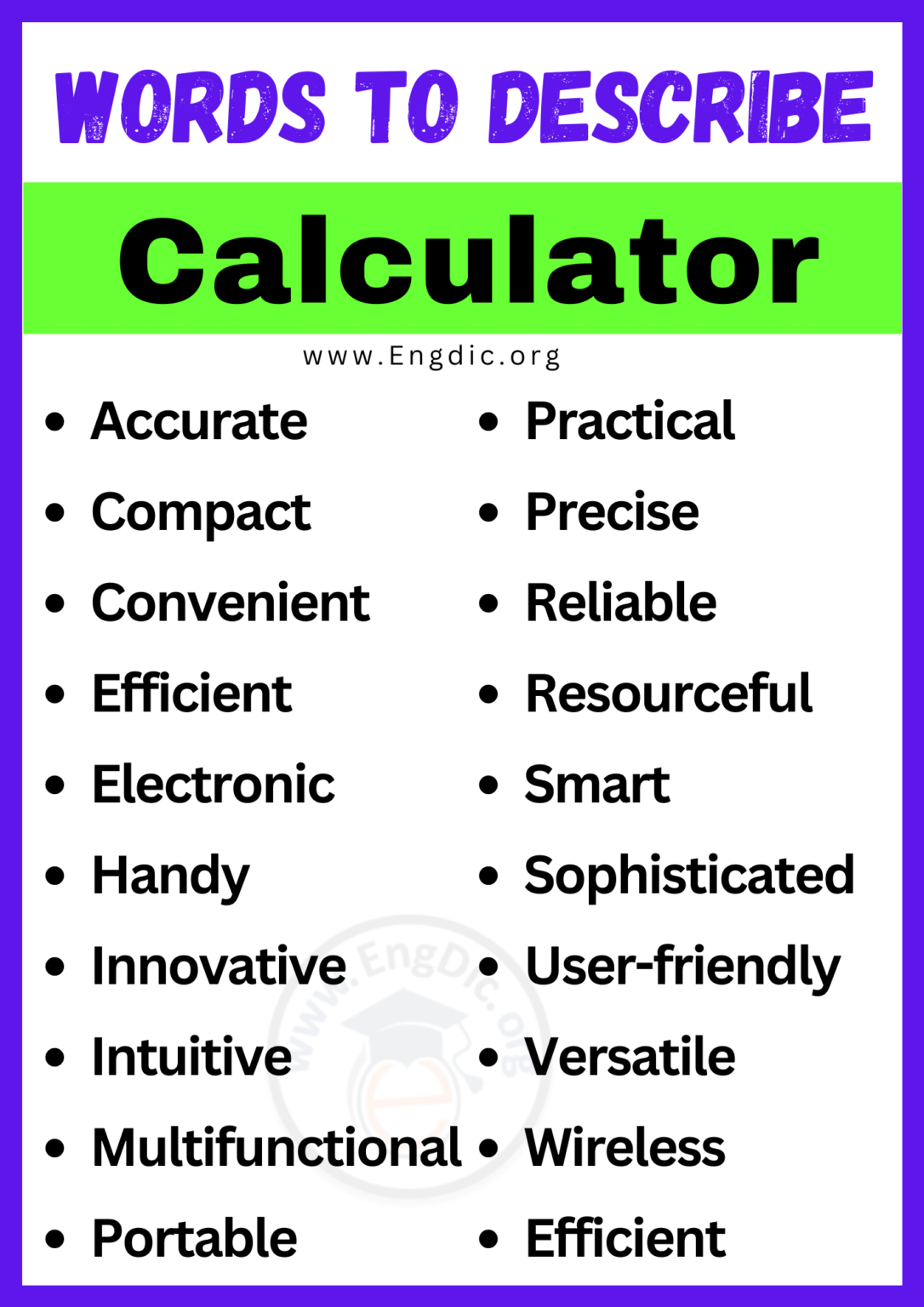 20+ Best Words to Describe Calculator, Adjectives for Calculator EngDic