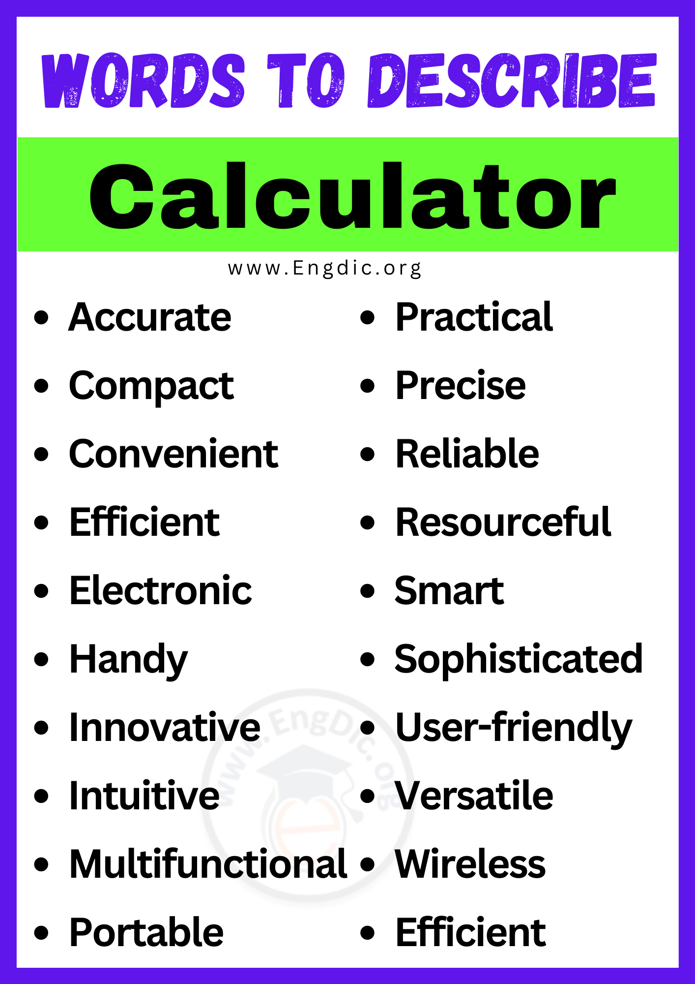 Words to Describe Calculator