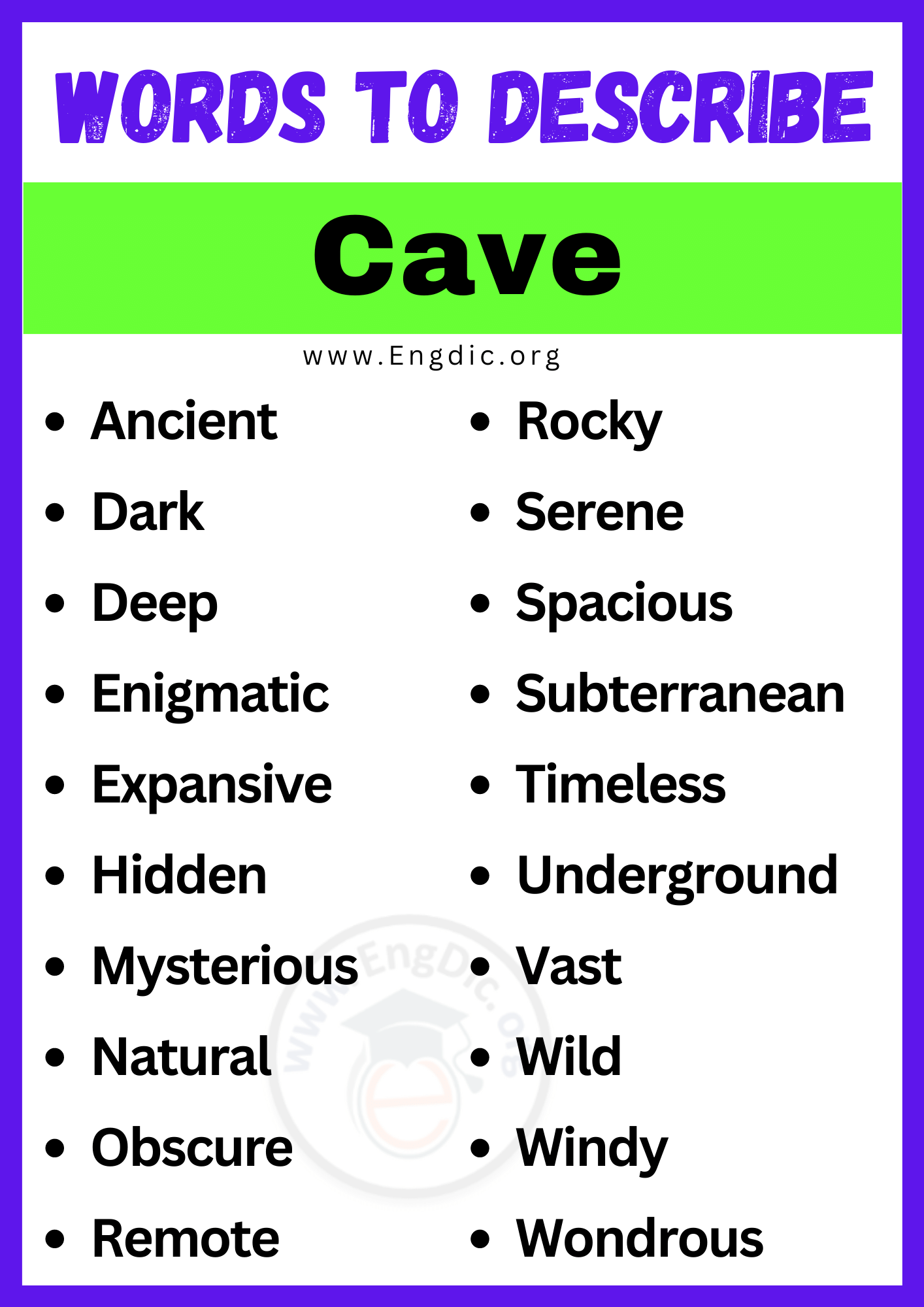 Words to Describe Cave