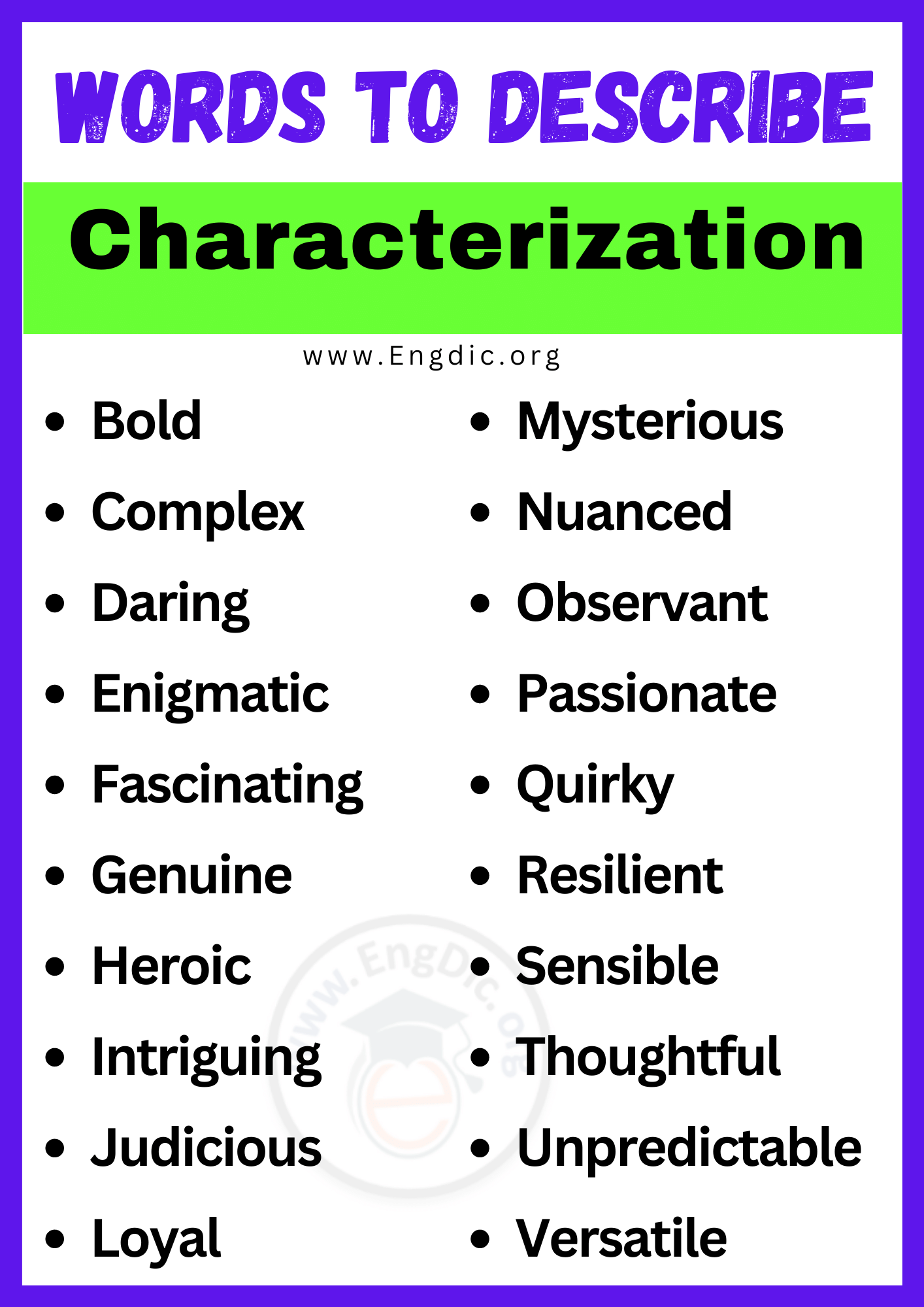 Words to Describe Characterization