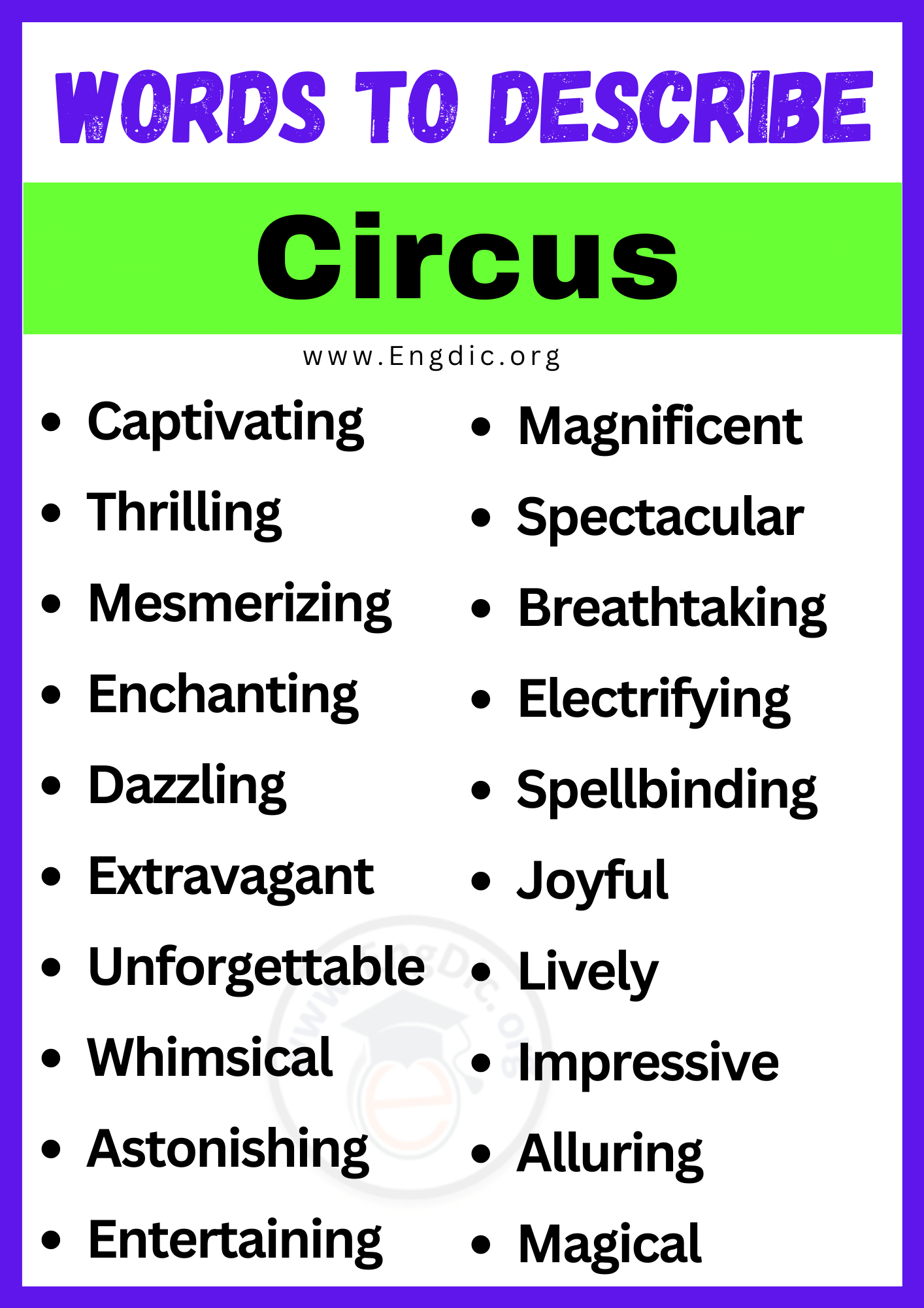 Words to Describe Circus