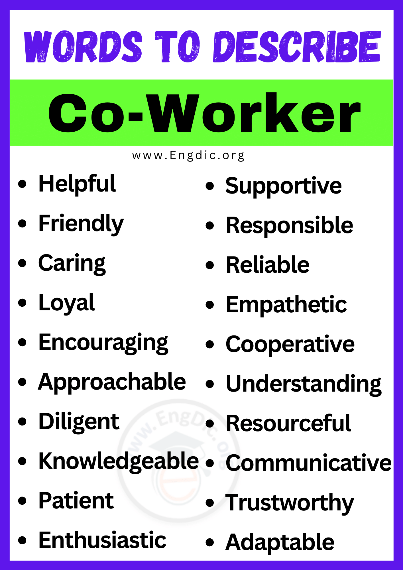Words to Describe Co worker