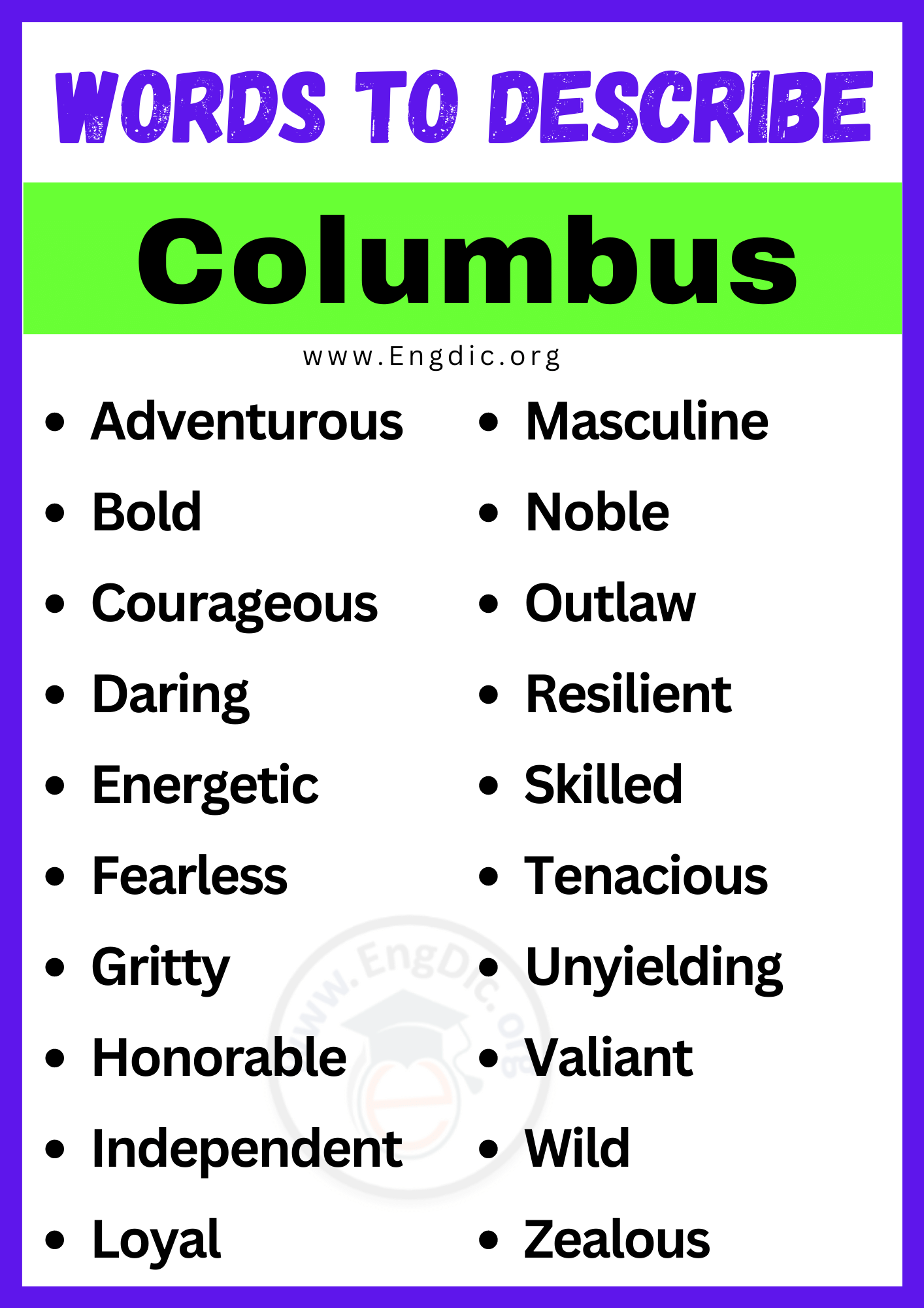 Words to Describe Columbus