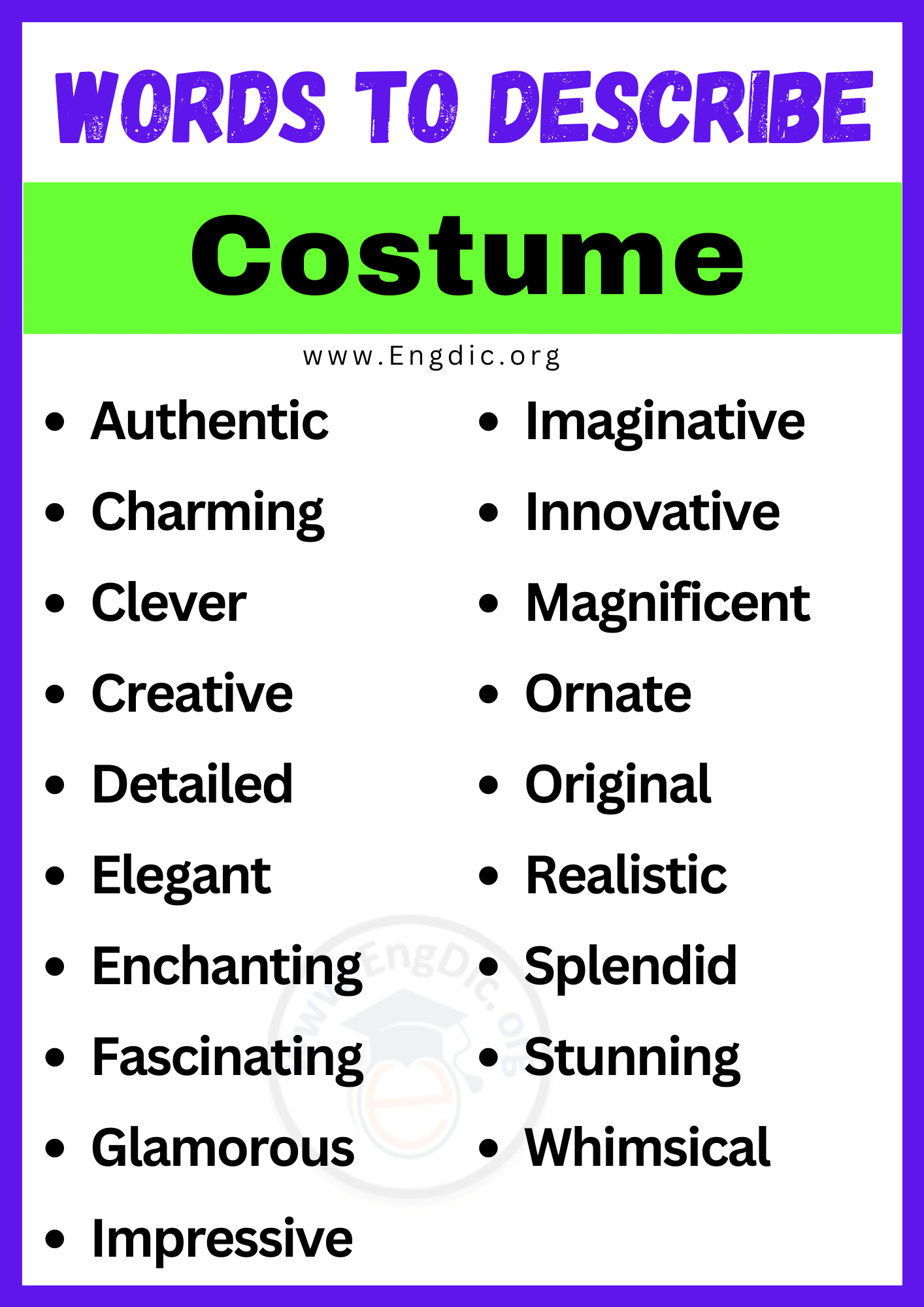 Words to Describe Costume