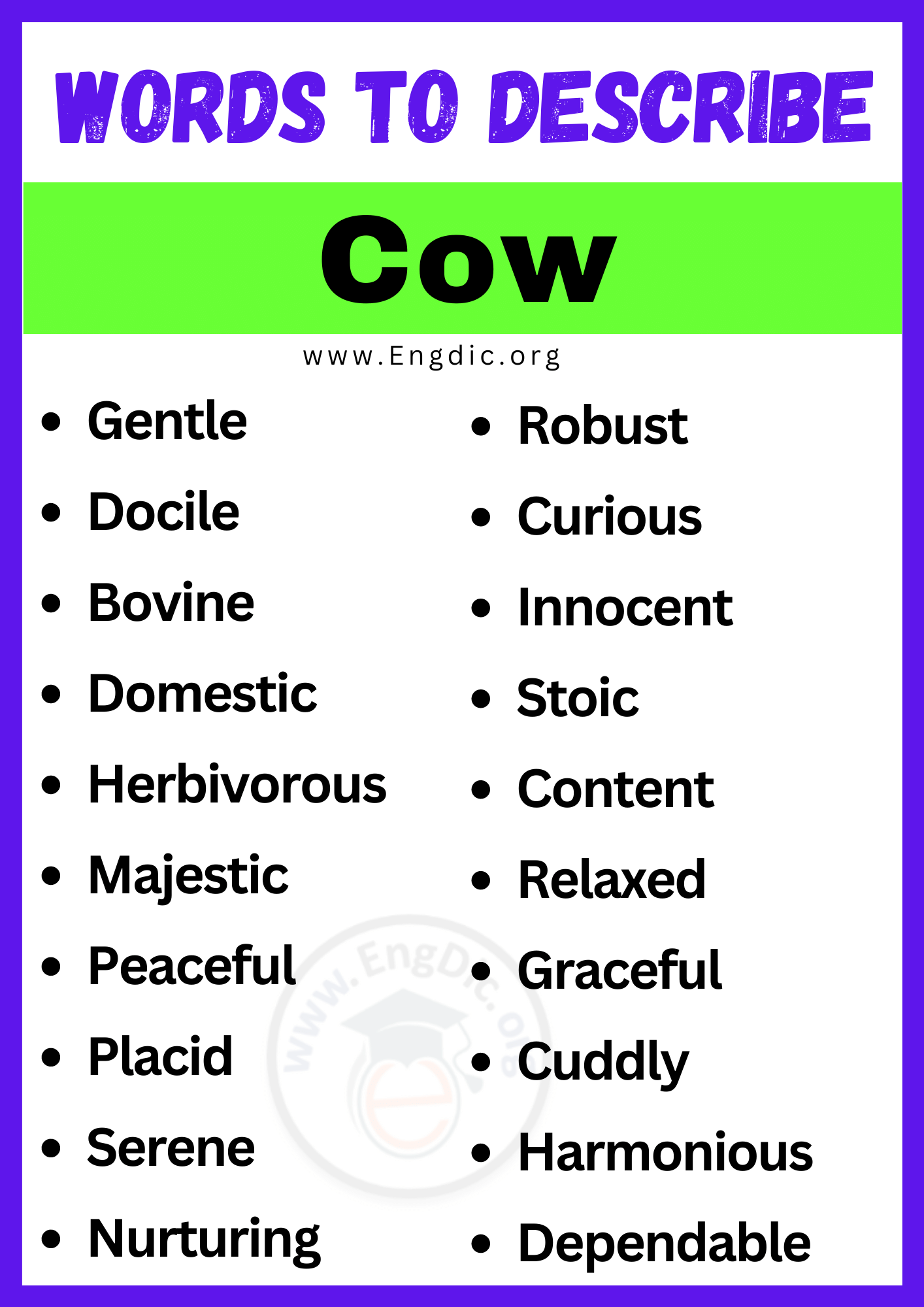 Words to Describe Cow