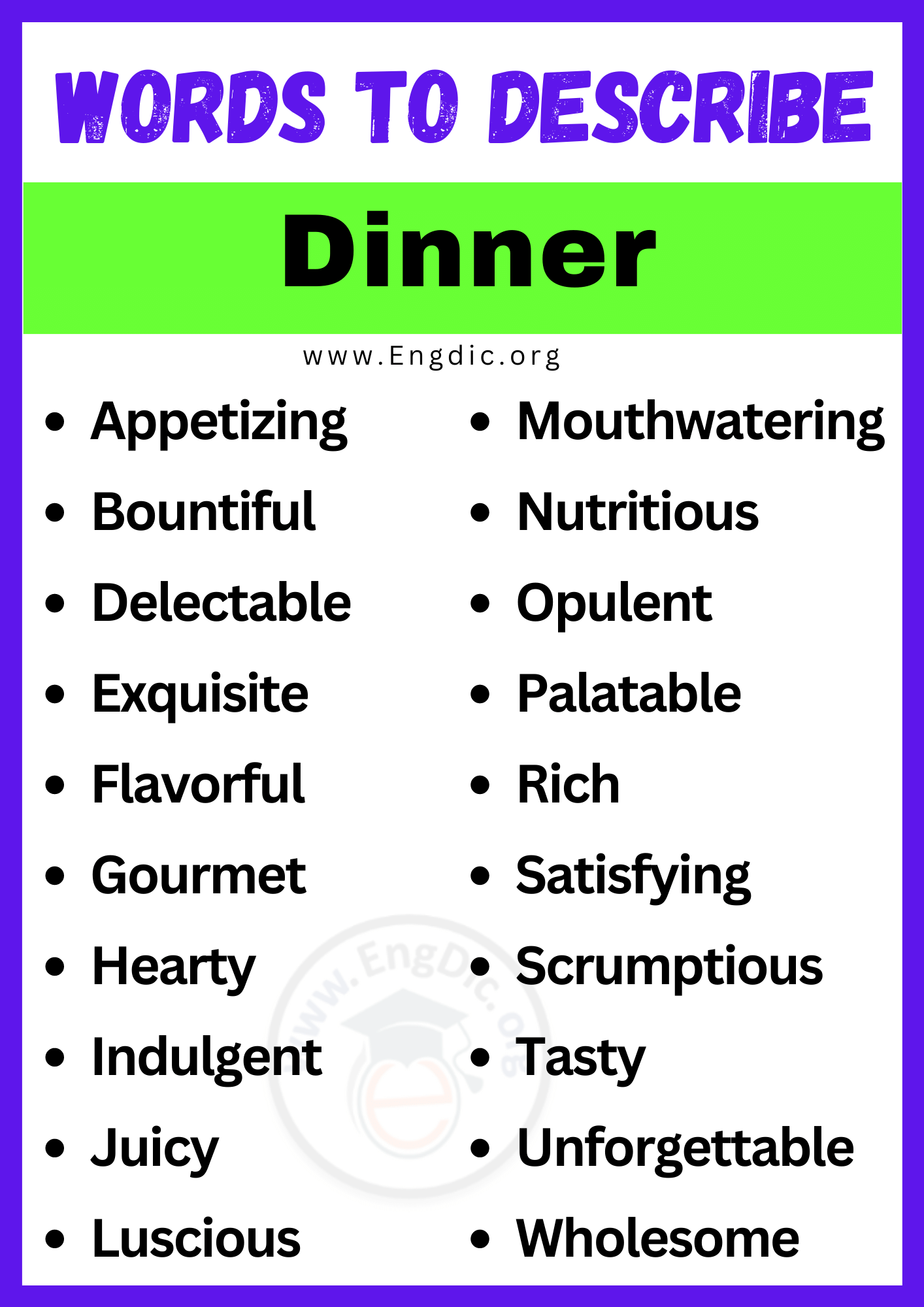 Words to Describe Dinner