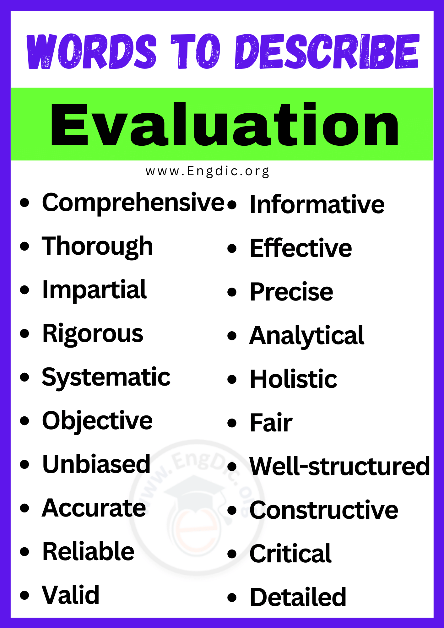 Words to Describe Evaluation