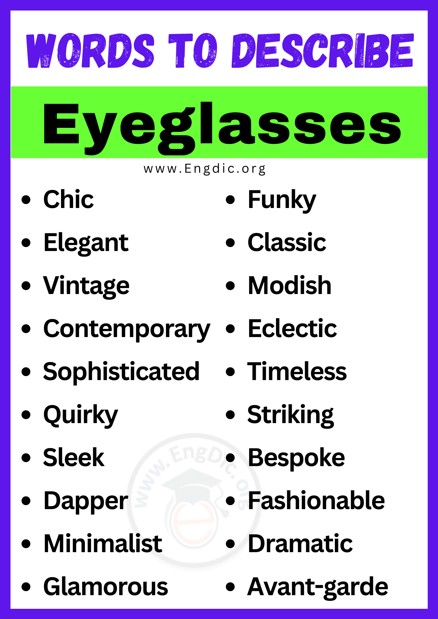 Words to Describe Eyeglasses Words to Describe Eyeglasses