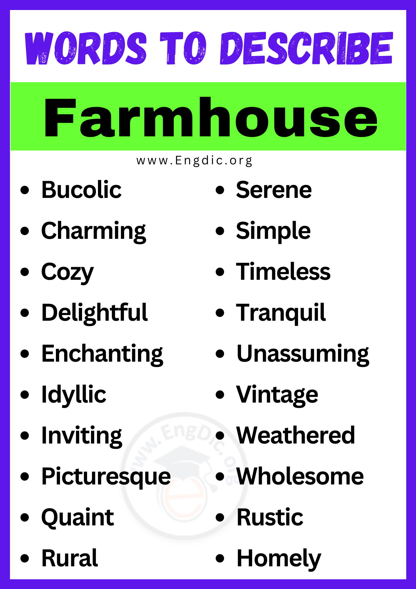 Words to Describe Farmhouse