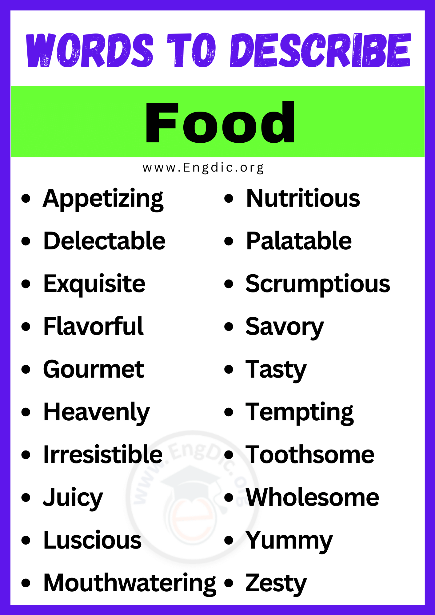 Words to Describe Food
