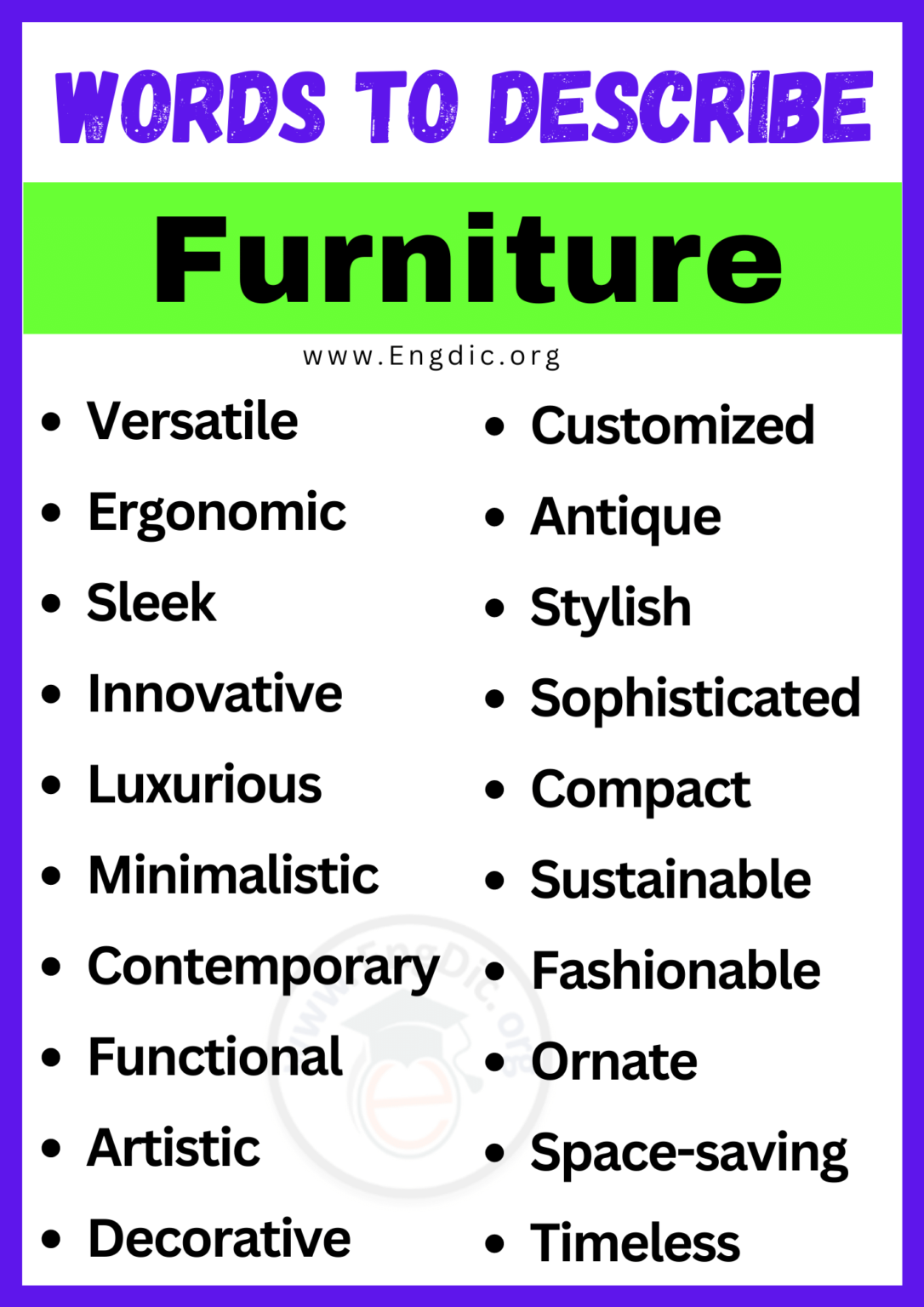 20+ Best Words to Describe Furniture, Adjectives for Furniture EngDic