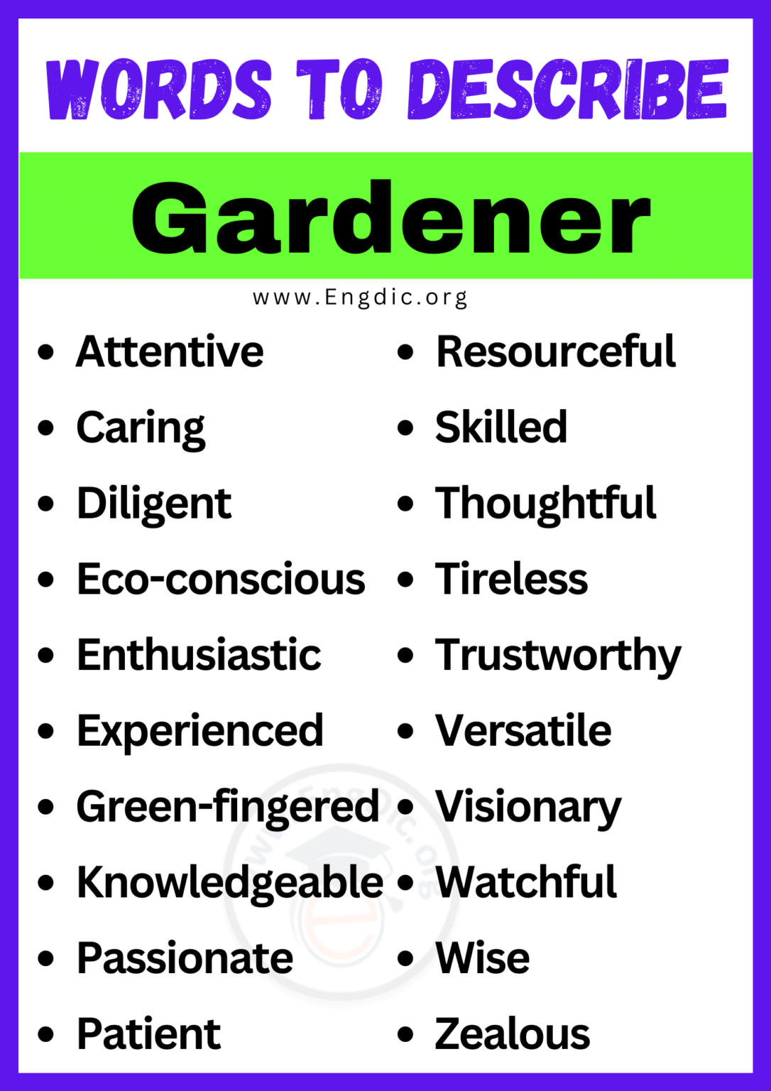 20+ Best Words to Describe Gardener, Adjectives for Gardener EngDic