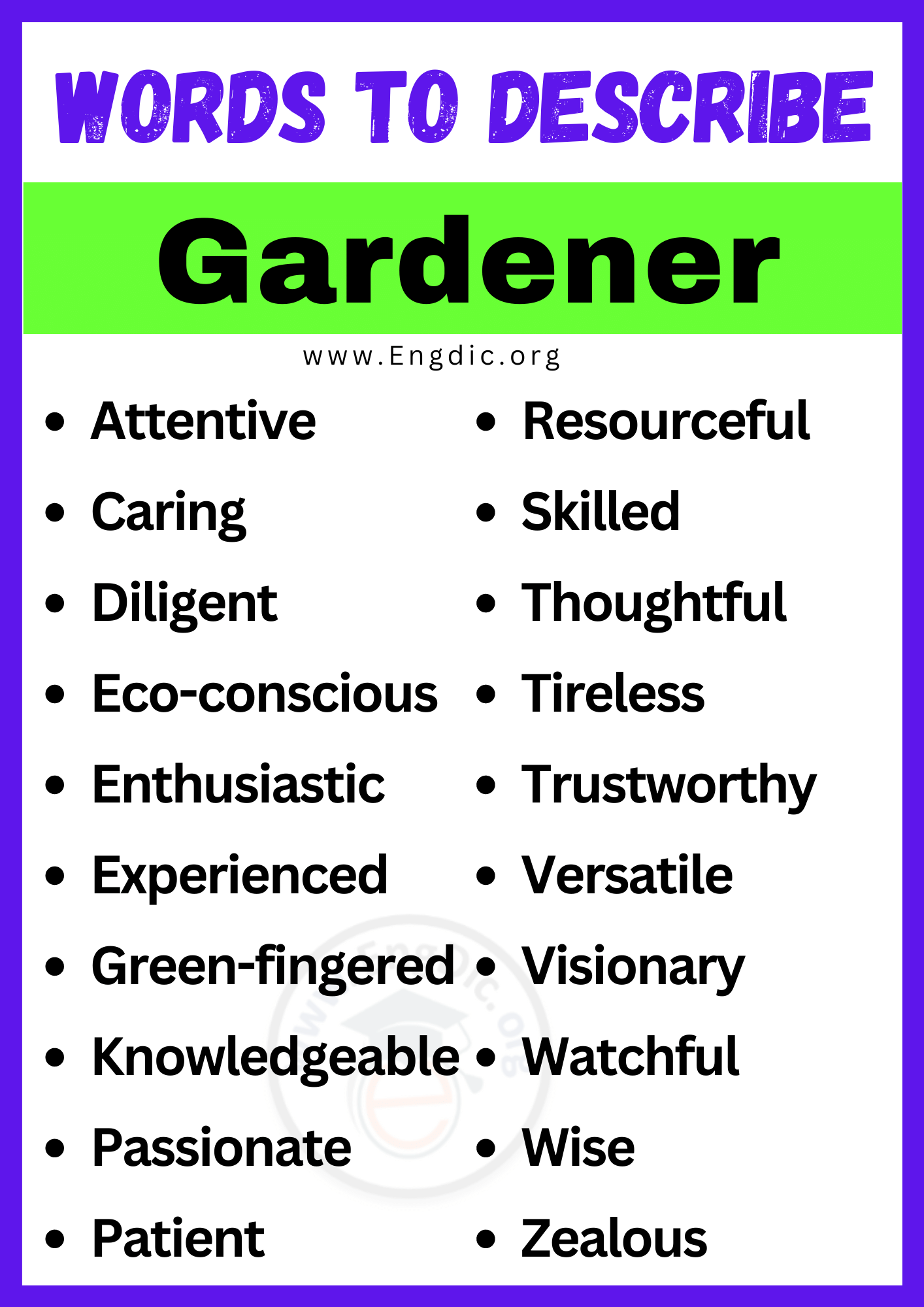 Words to Describe Gardener