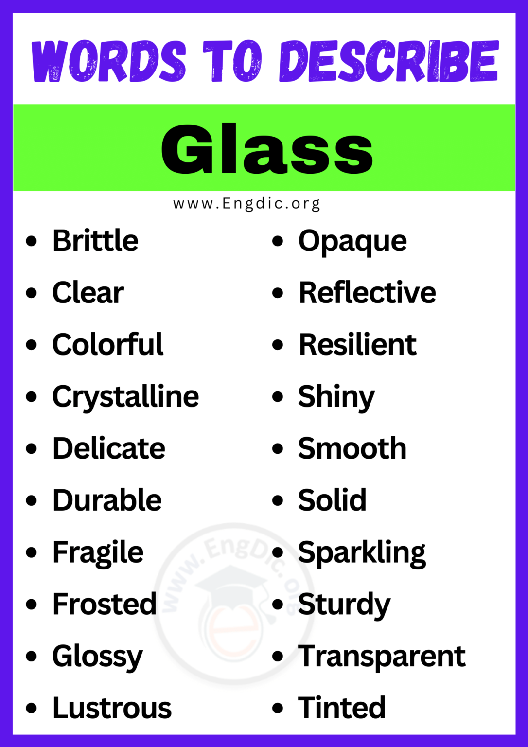 20+ Best Words to Describe Glass, Adjectives for Glass EngDic