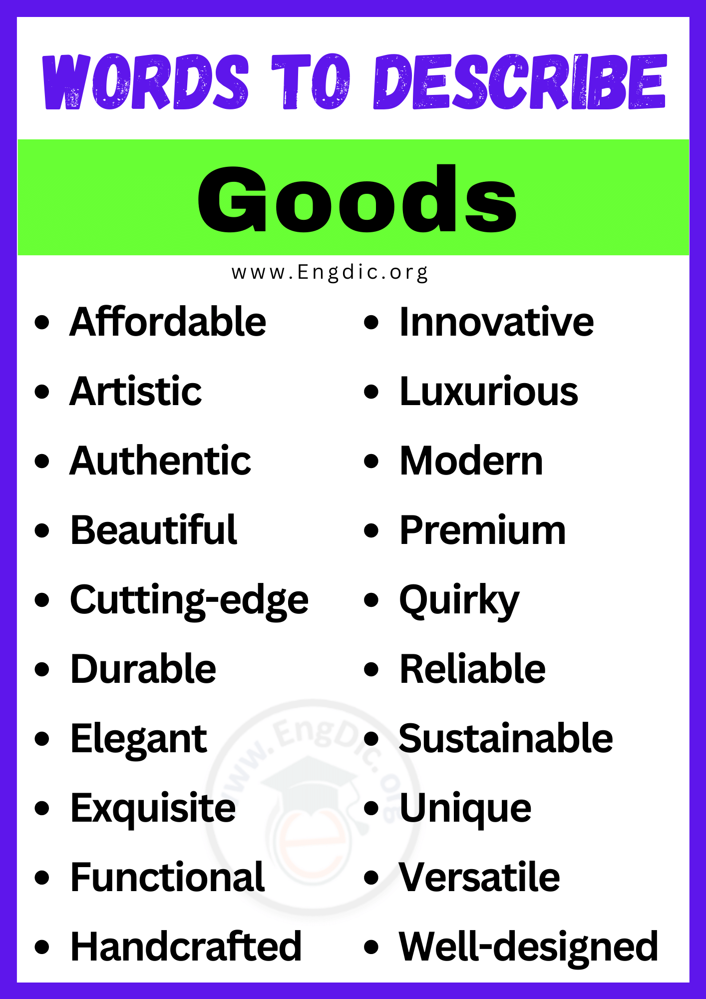 Words to Describe Goods