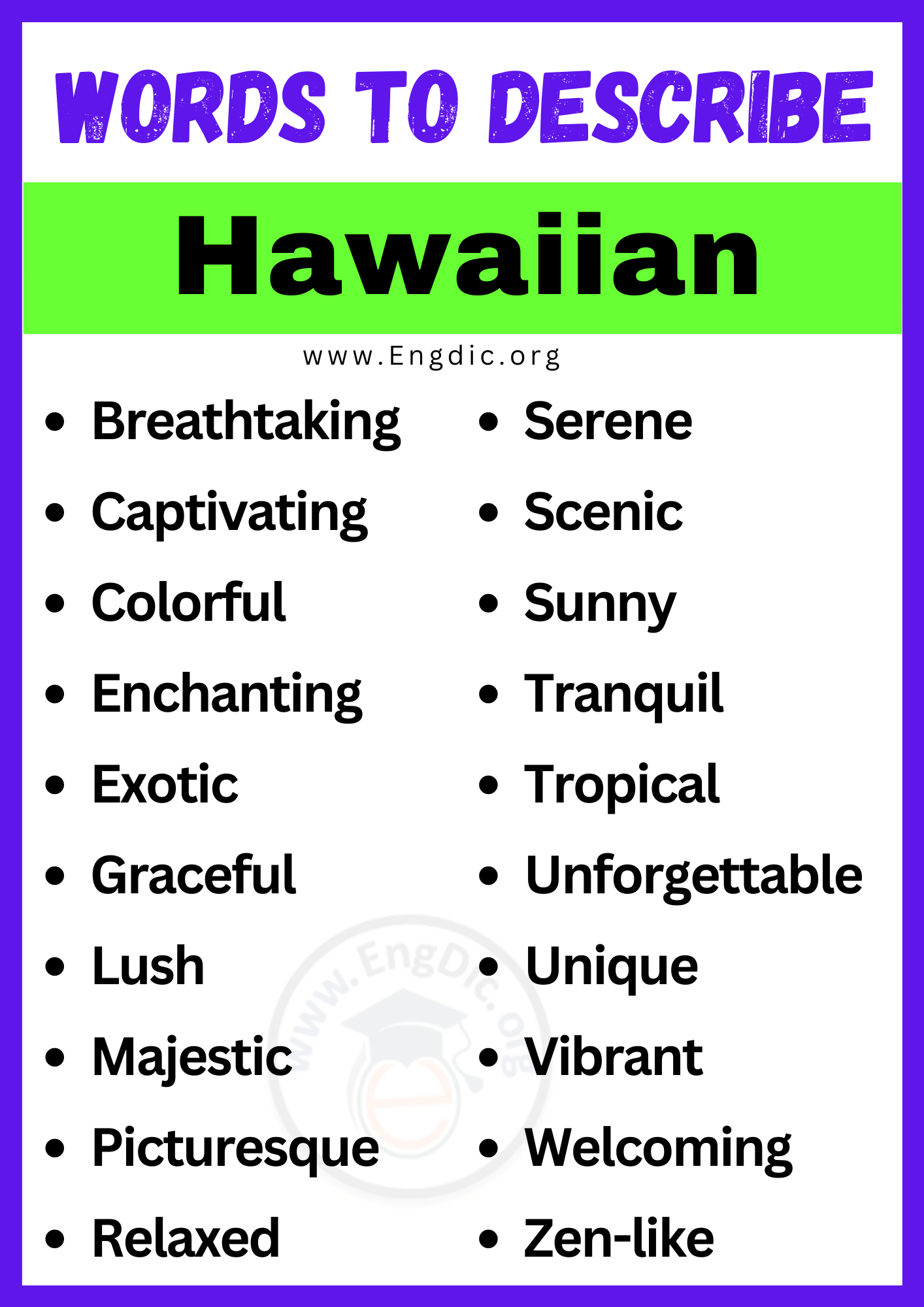 Words to Describe Hawaiian