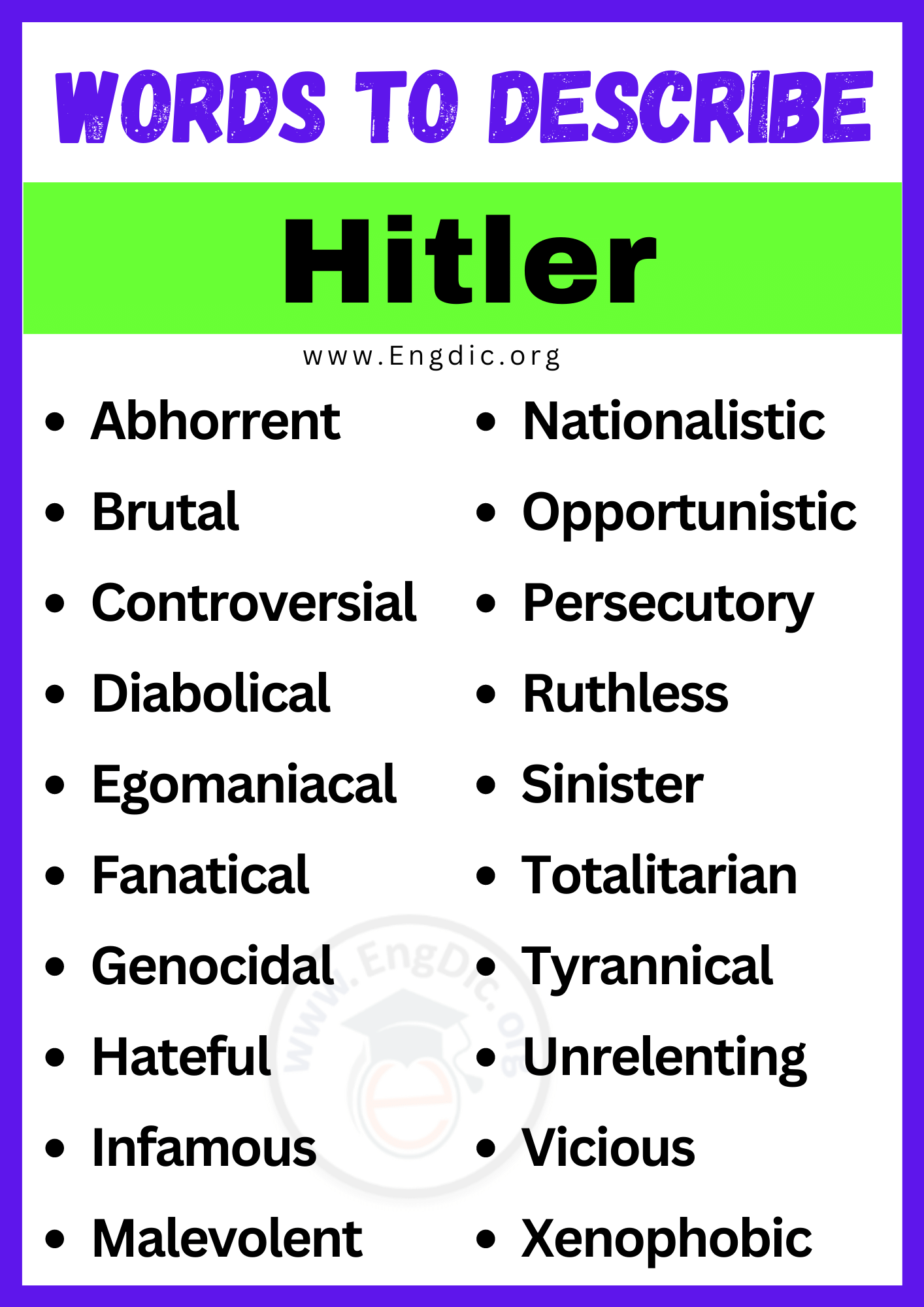 Words to Describe Hitler