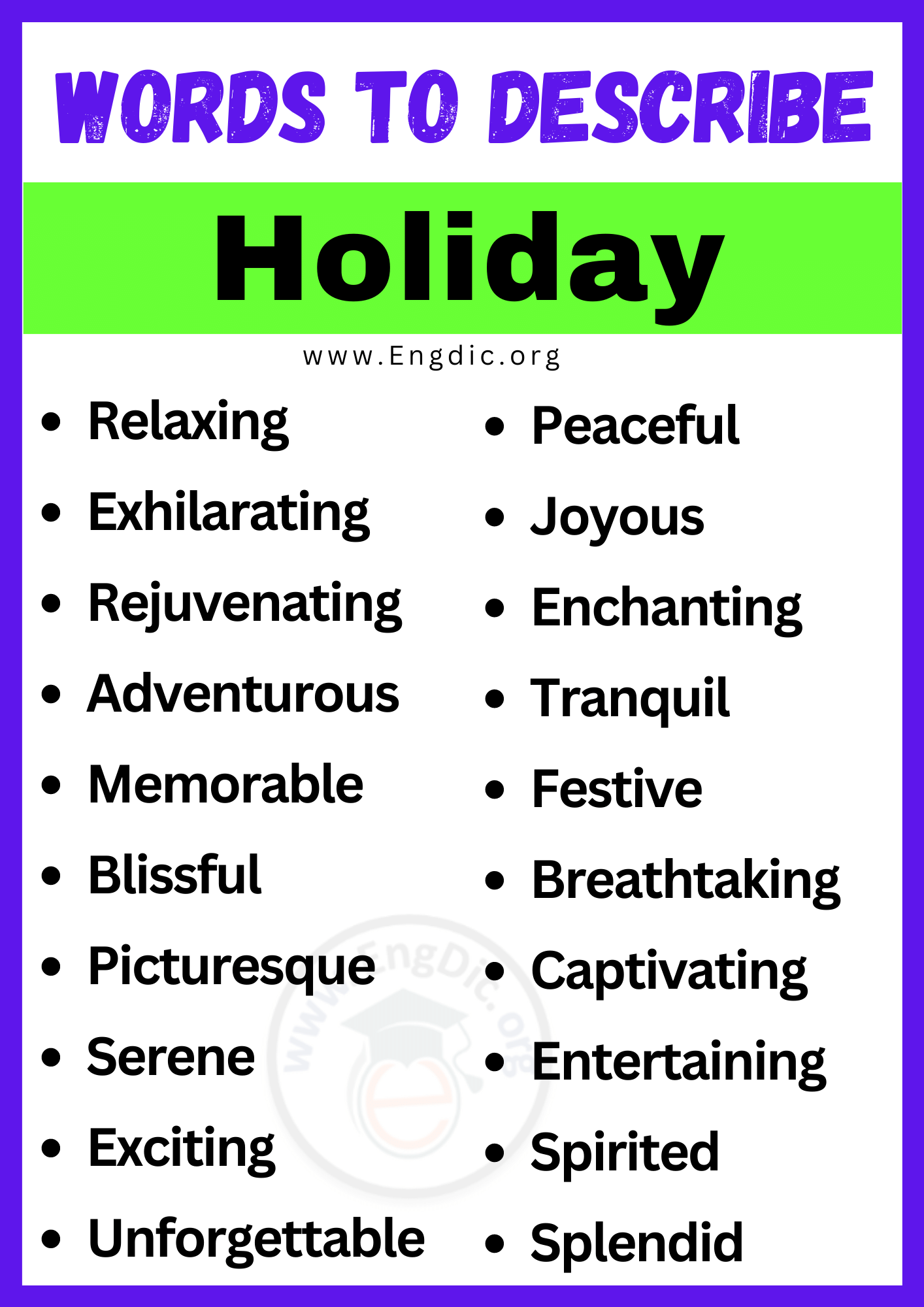 Words to Describe Holiday