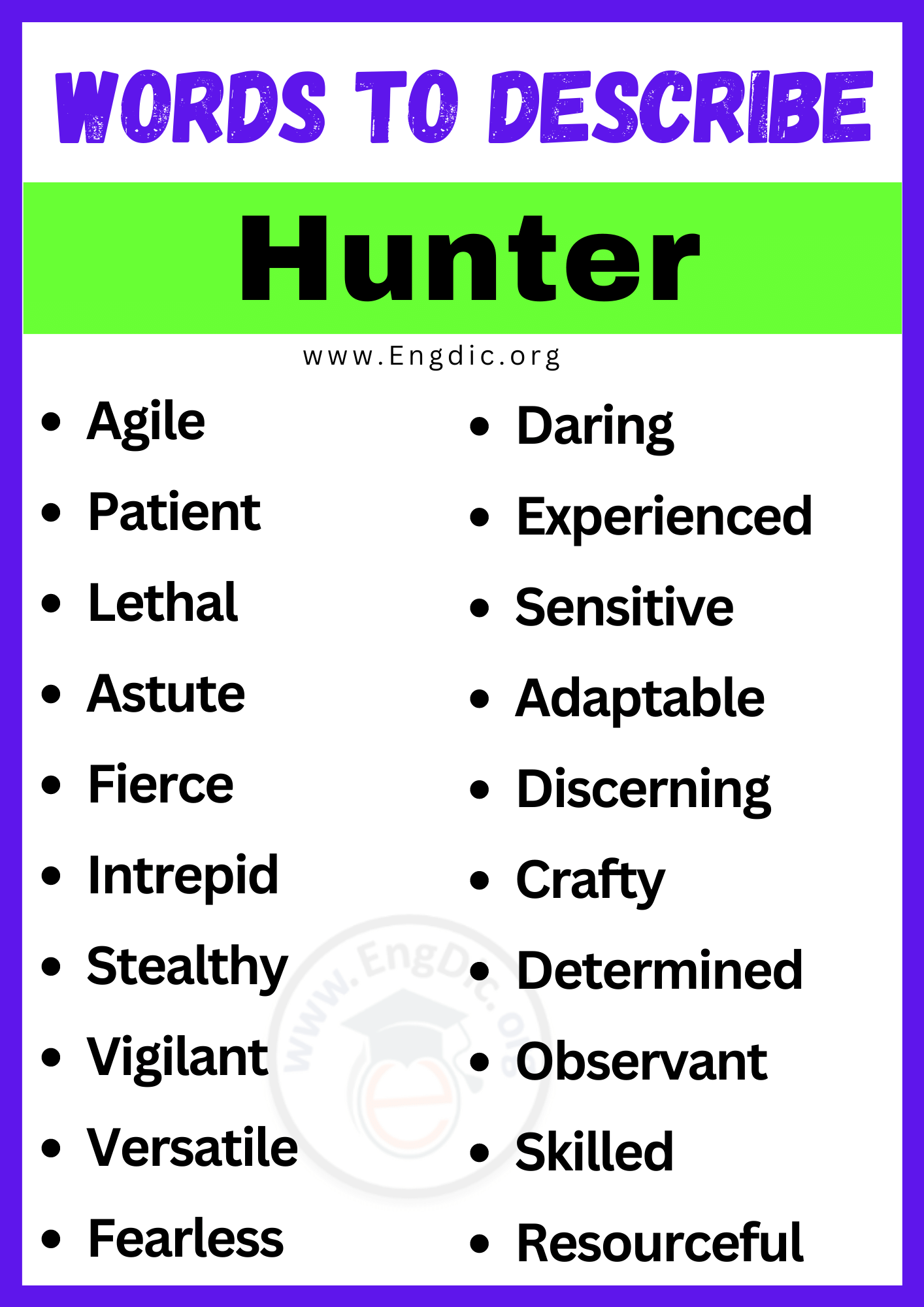 Words to Describe Hunter