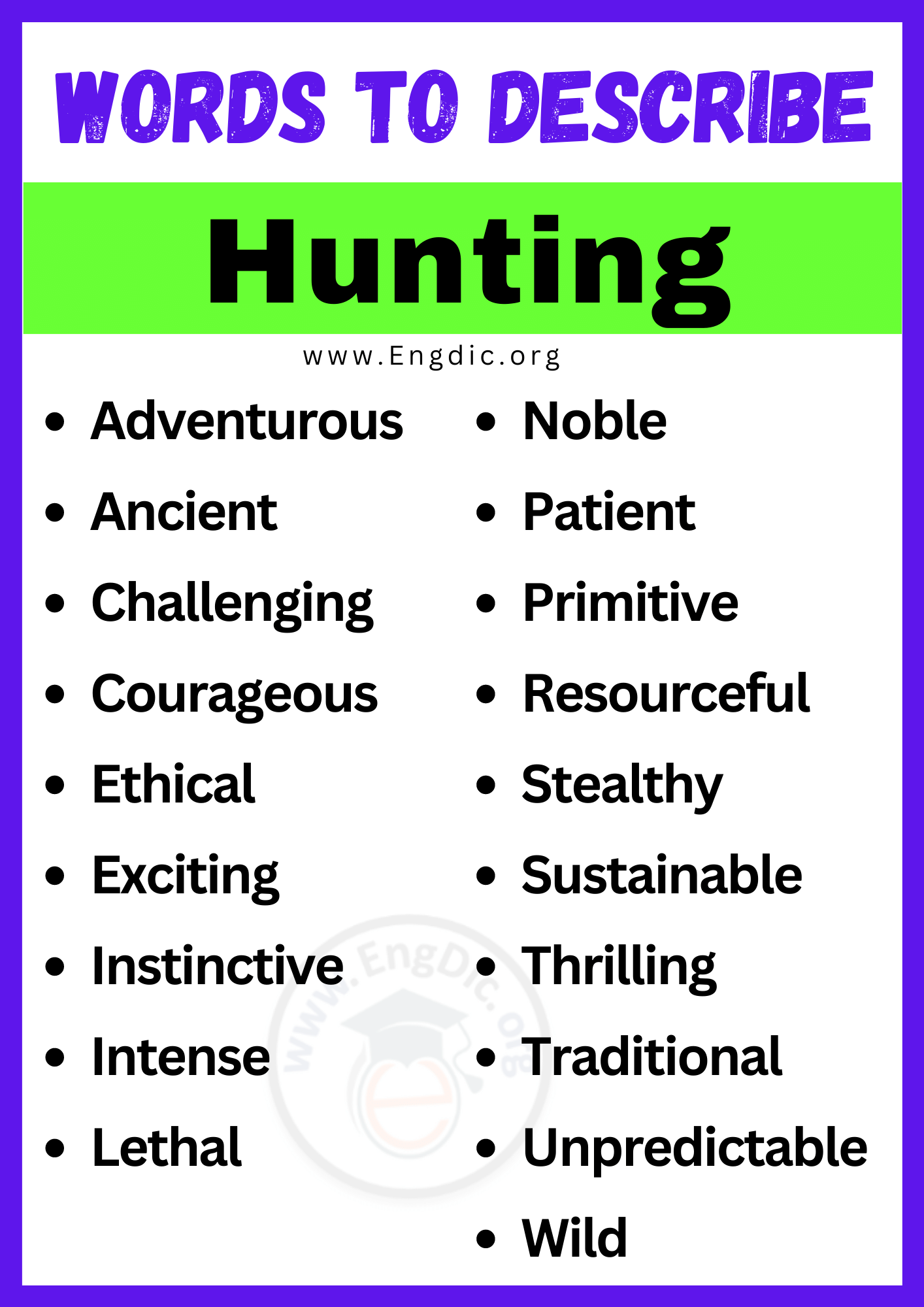 Words to Describe Hunting