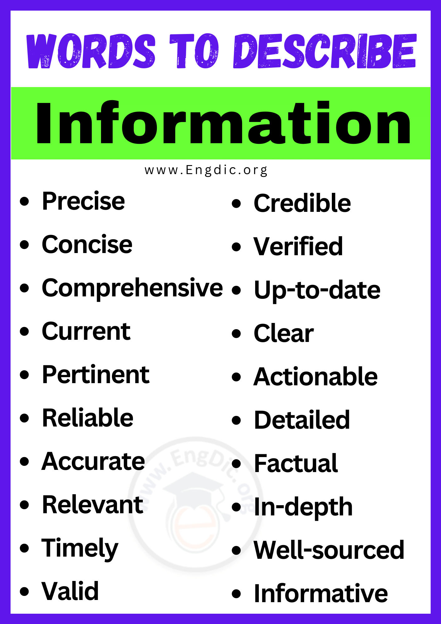 Words to Describe Information