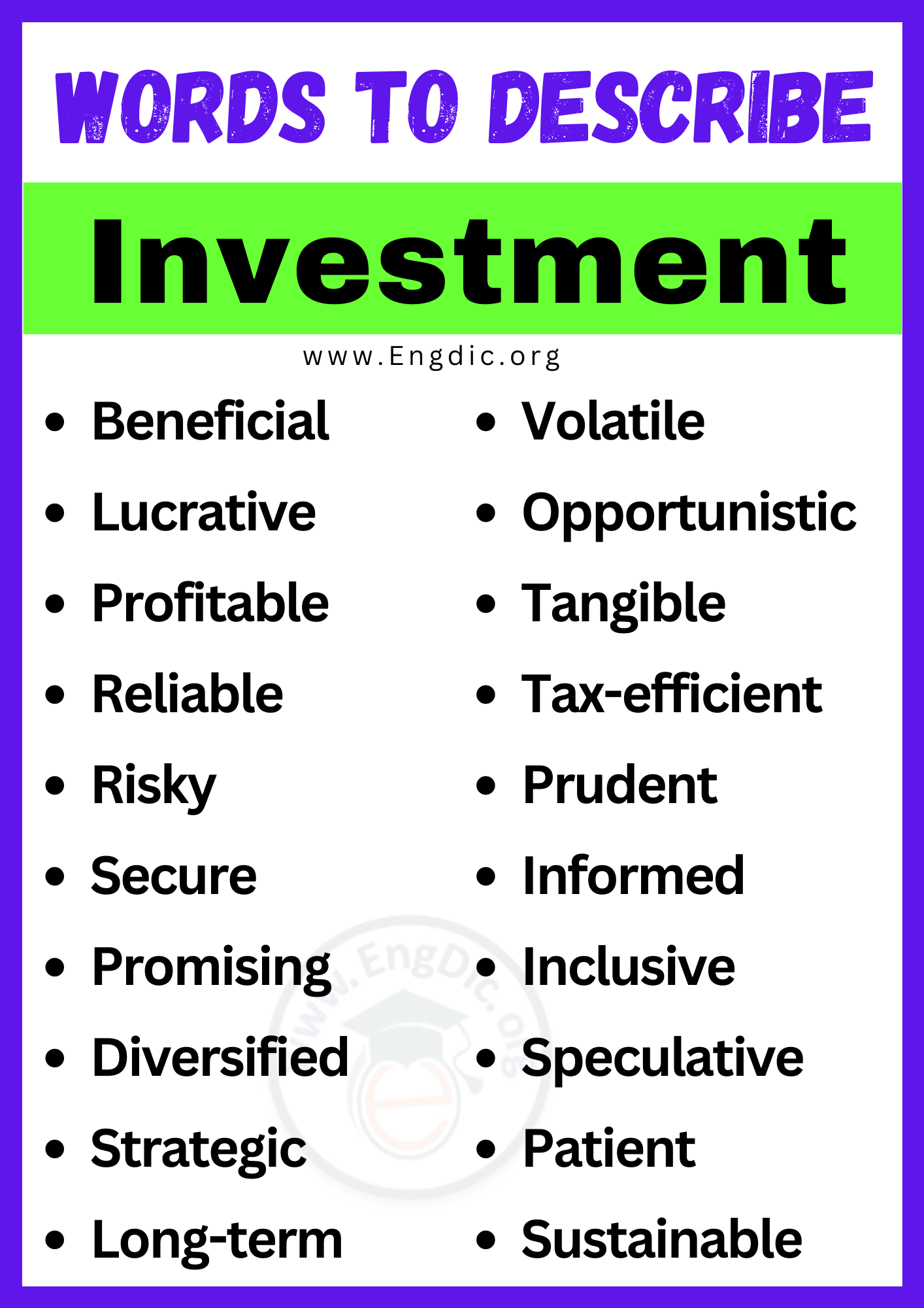 Words to Describe Investment