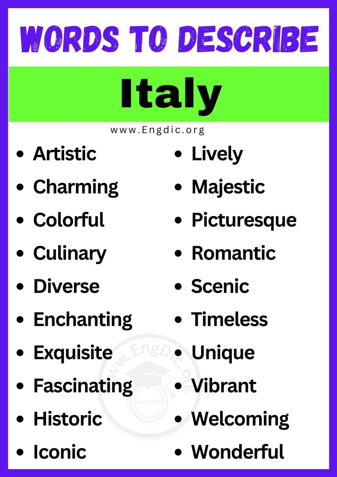 20+ Best Words to Describe Italy, Adjectives for Italy EngDic