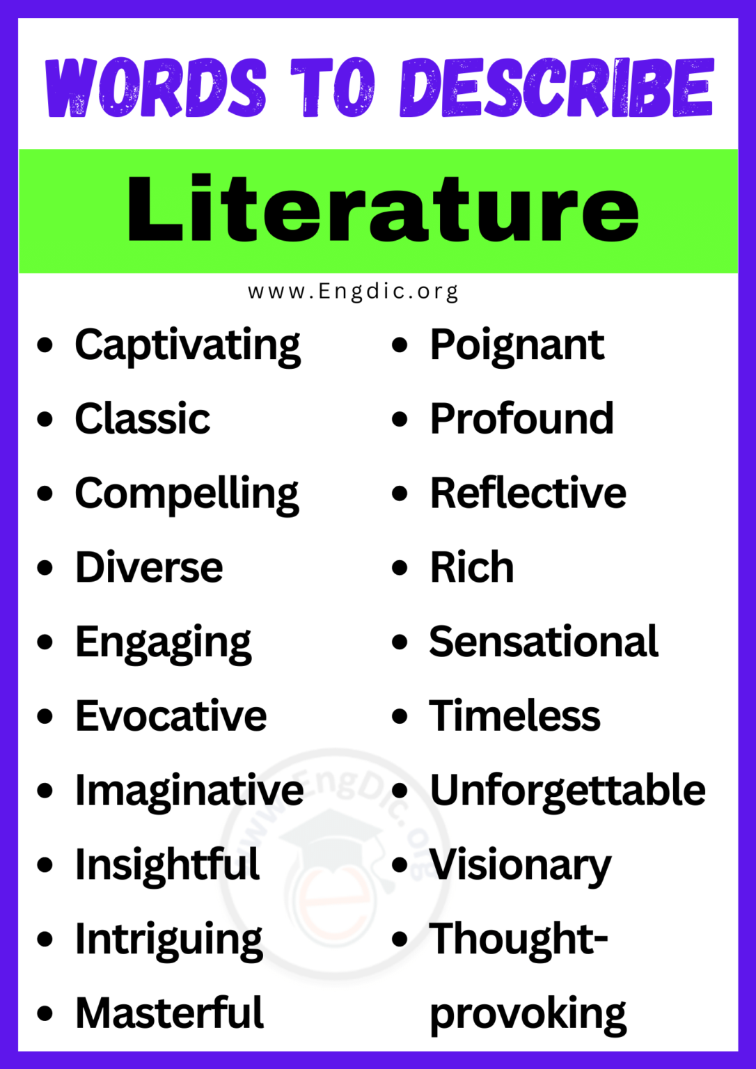 20+ Best Words to Describe Literature, Adjectives for Literature EngDic