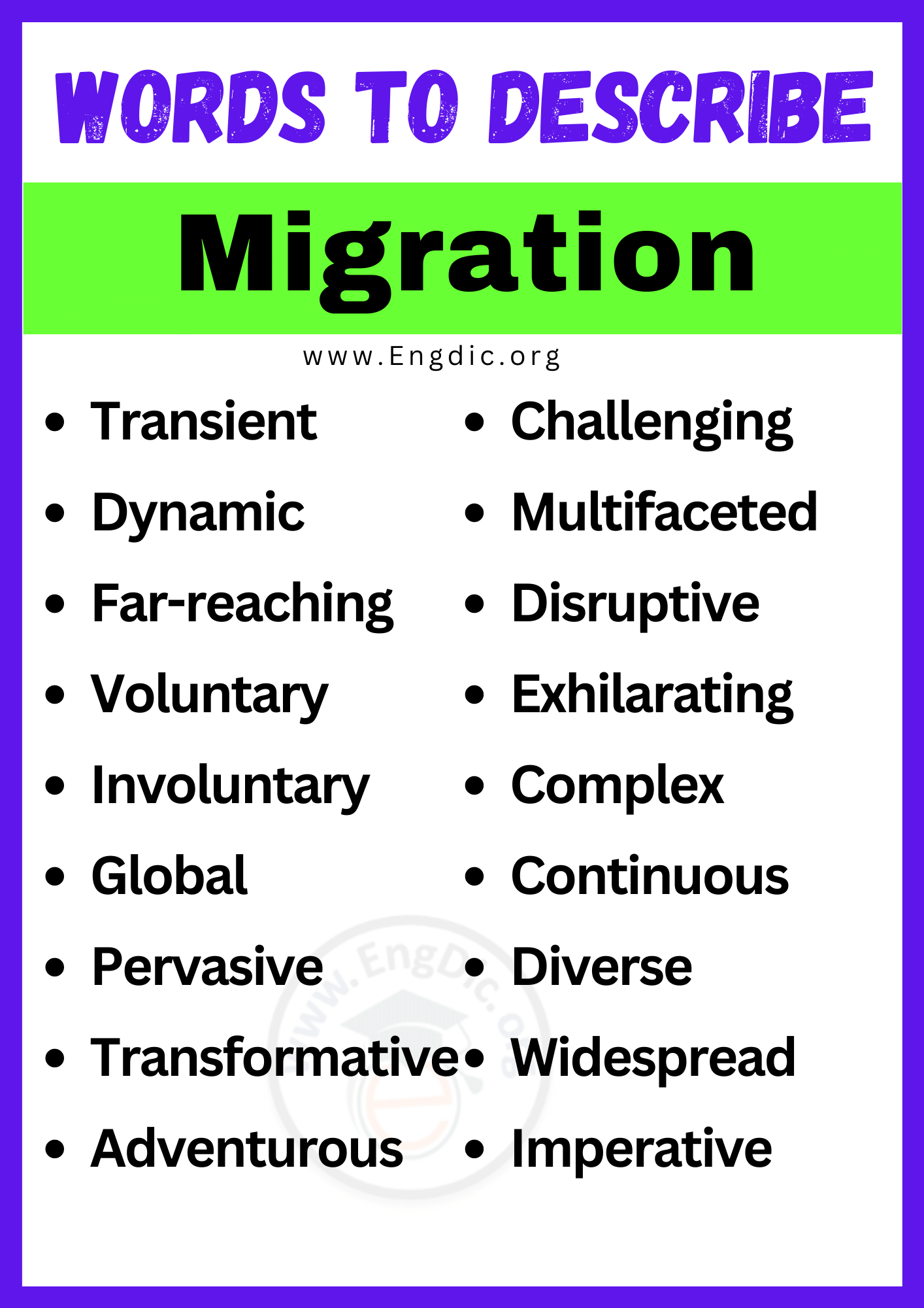 Words to Describe Migration Words to Describe Migration