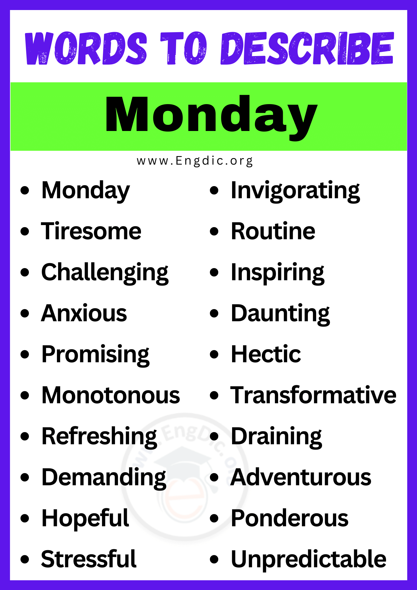 Words to Describe Monday