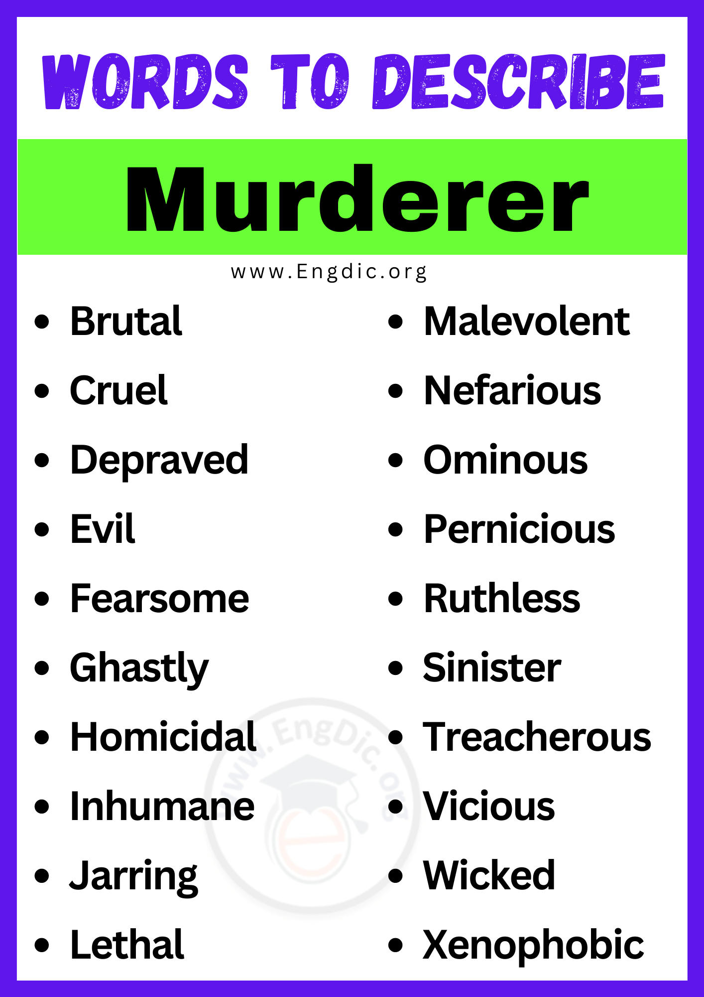 Words to Describe Murderer