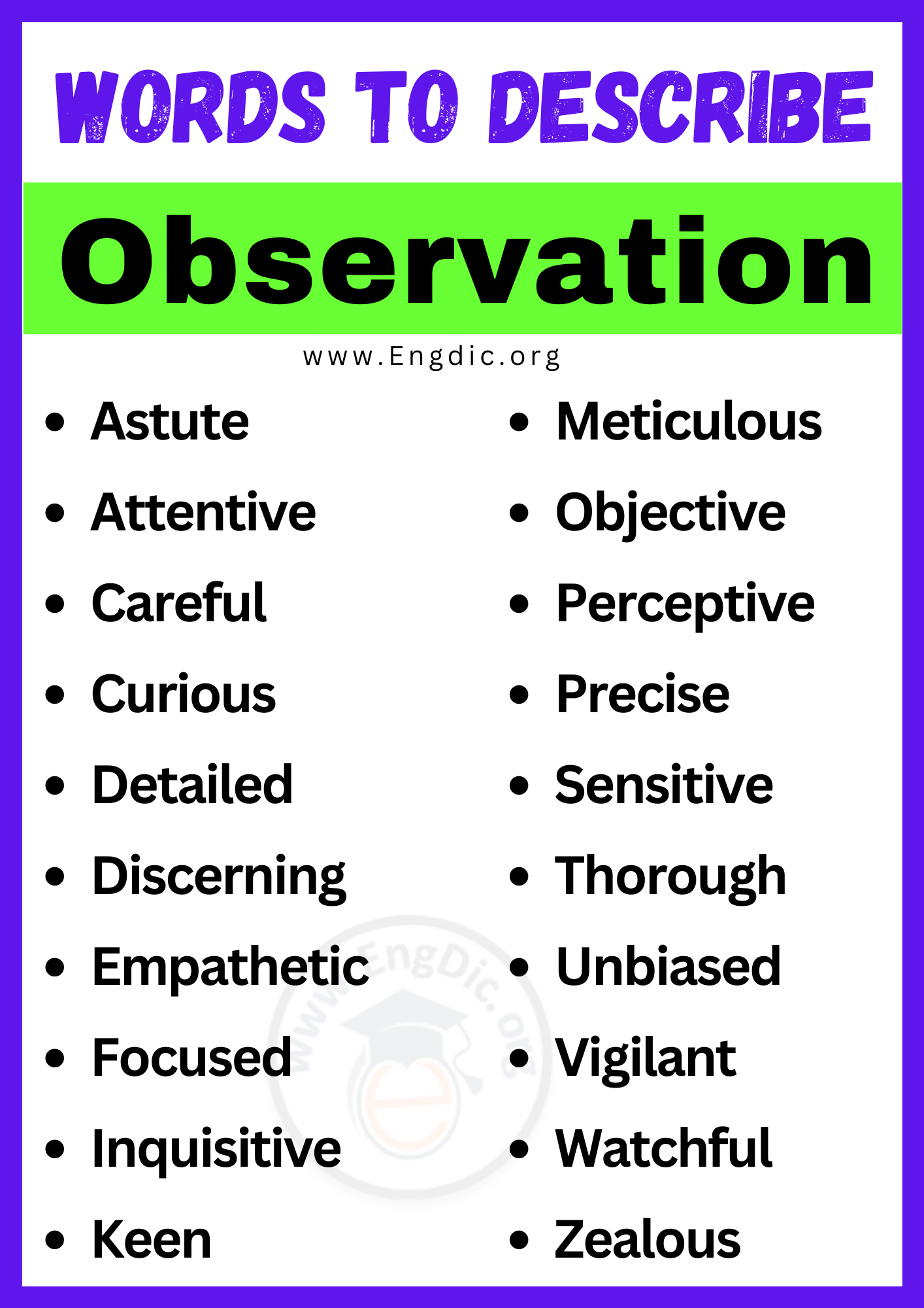Words to Describe Observation