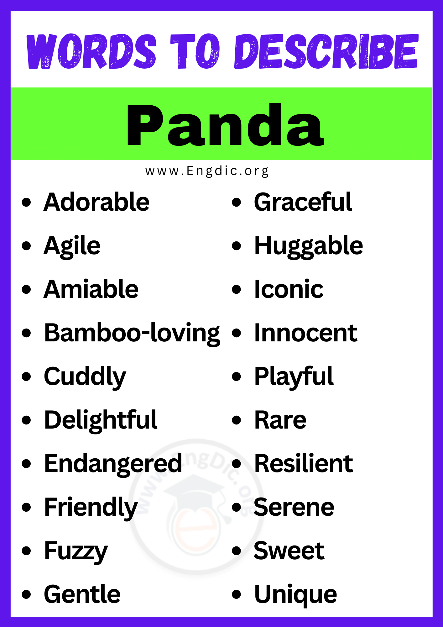 Words to Describe Panda
