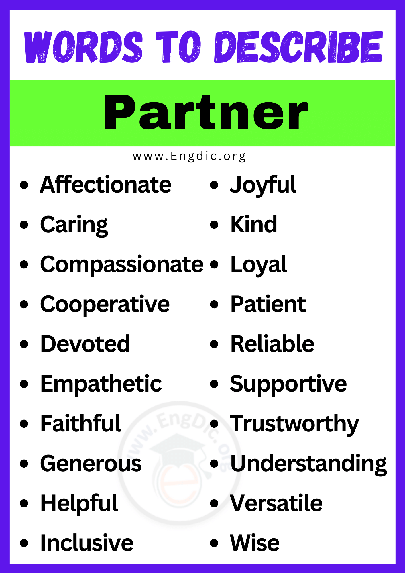 Words to Describe Partner Words to Describe Partner