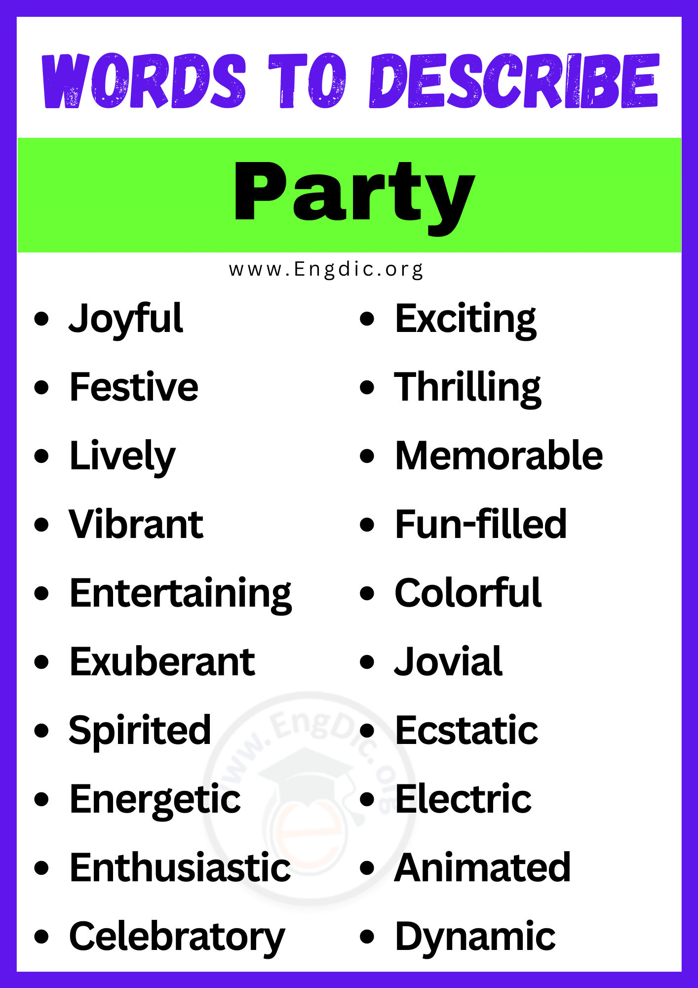Words to Describe Party