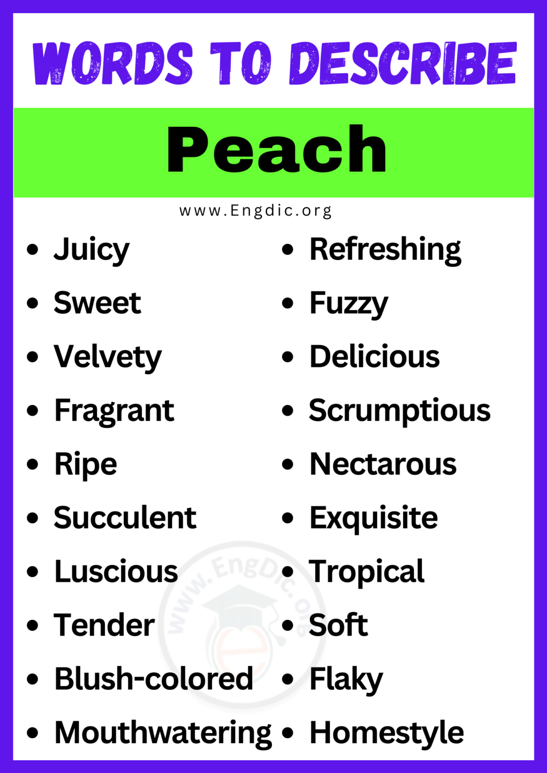 20+ Best Words to Describe Peach, Adjectives for Peach - EngDic