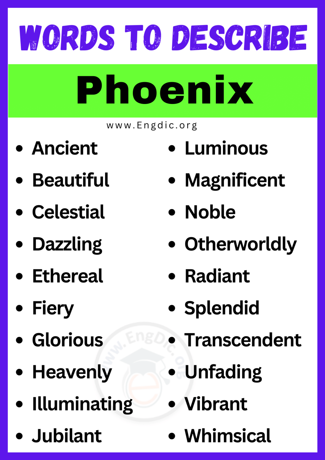 20+ Best Words to Describe Phoenix, Adjectives for Phoenix EngDic