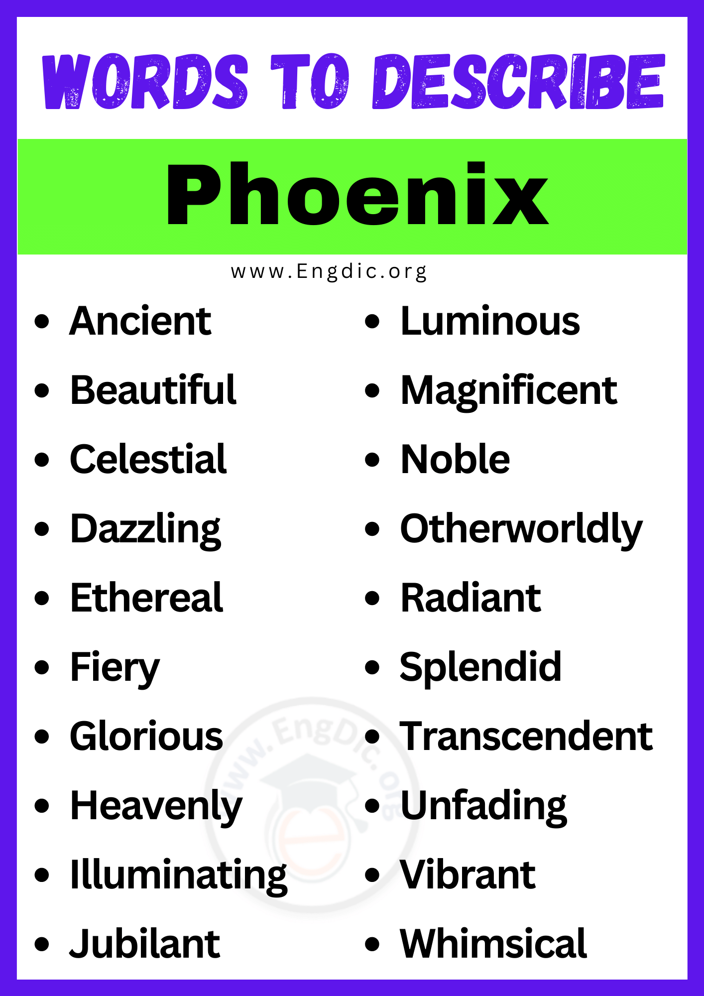 Words to Describe Phoenix