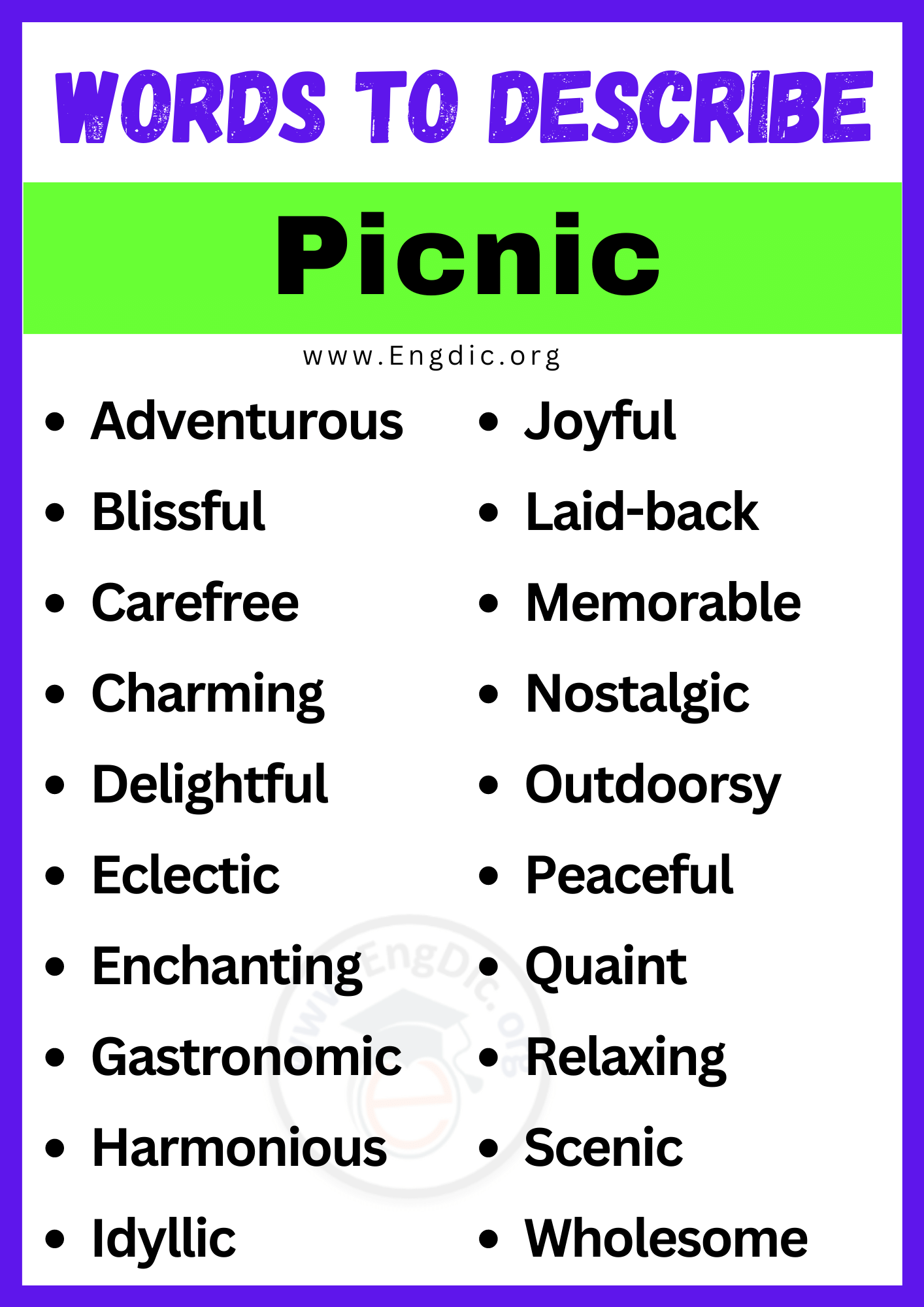 Words to Describe Picnic