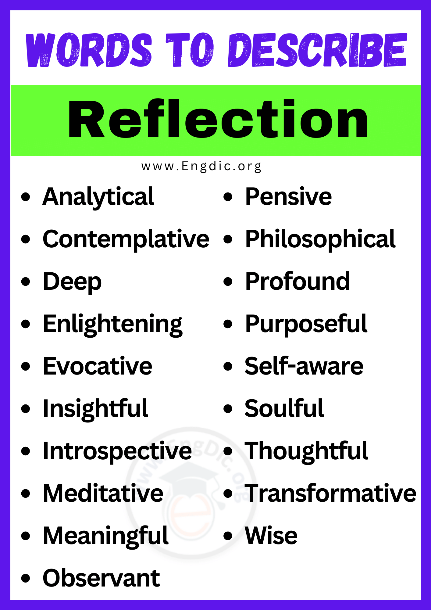 20+ Best Words to Describe Reflection, Adjectives for Reflection - EngDic